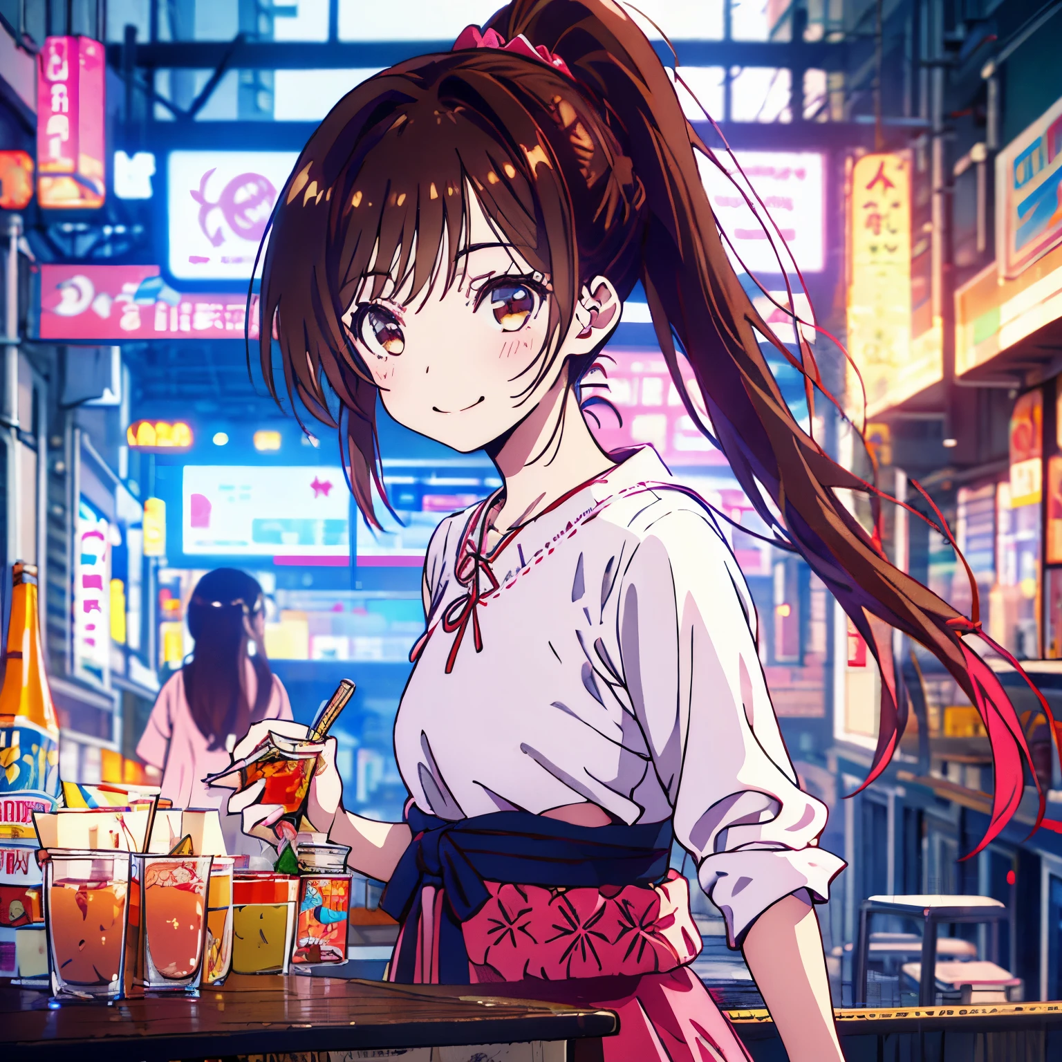 Masterpiece、Chizuru Mizuhara、smile、Long Hair、Brown Hair、Red hair tips、Pink dress、ponytail