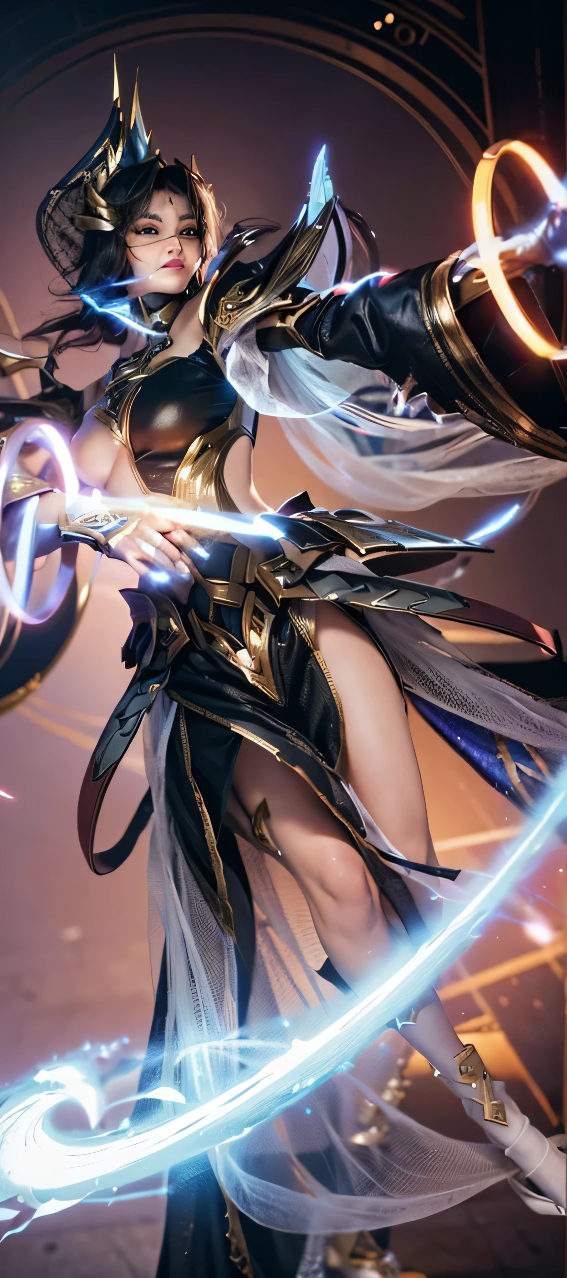 A girl, Hero character, hero character in mobile legends Bang-Bang, epic character, Photo-realistic, magician, fantasy-art, concept art, (ultra high resolution, uhd, masterpiece:1.35, enhancer, beautiful-enhancer), (Her gaze looks at the audience), (beautiful-detail face and hair), (body detailed), (fix the hands and fingers), (costume detailed), (background detail:1.0), (Significant costume details with pictures), (((fix and enhancer the beautiful face and veil of this picture)))