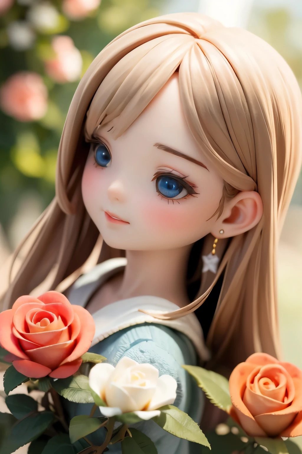 A little smelling the scent of roses、Jewel-like eyes、Attractive lips、smile、Shoot from the side