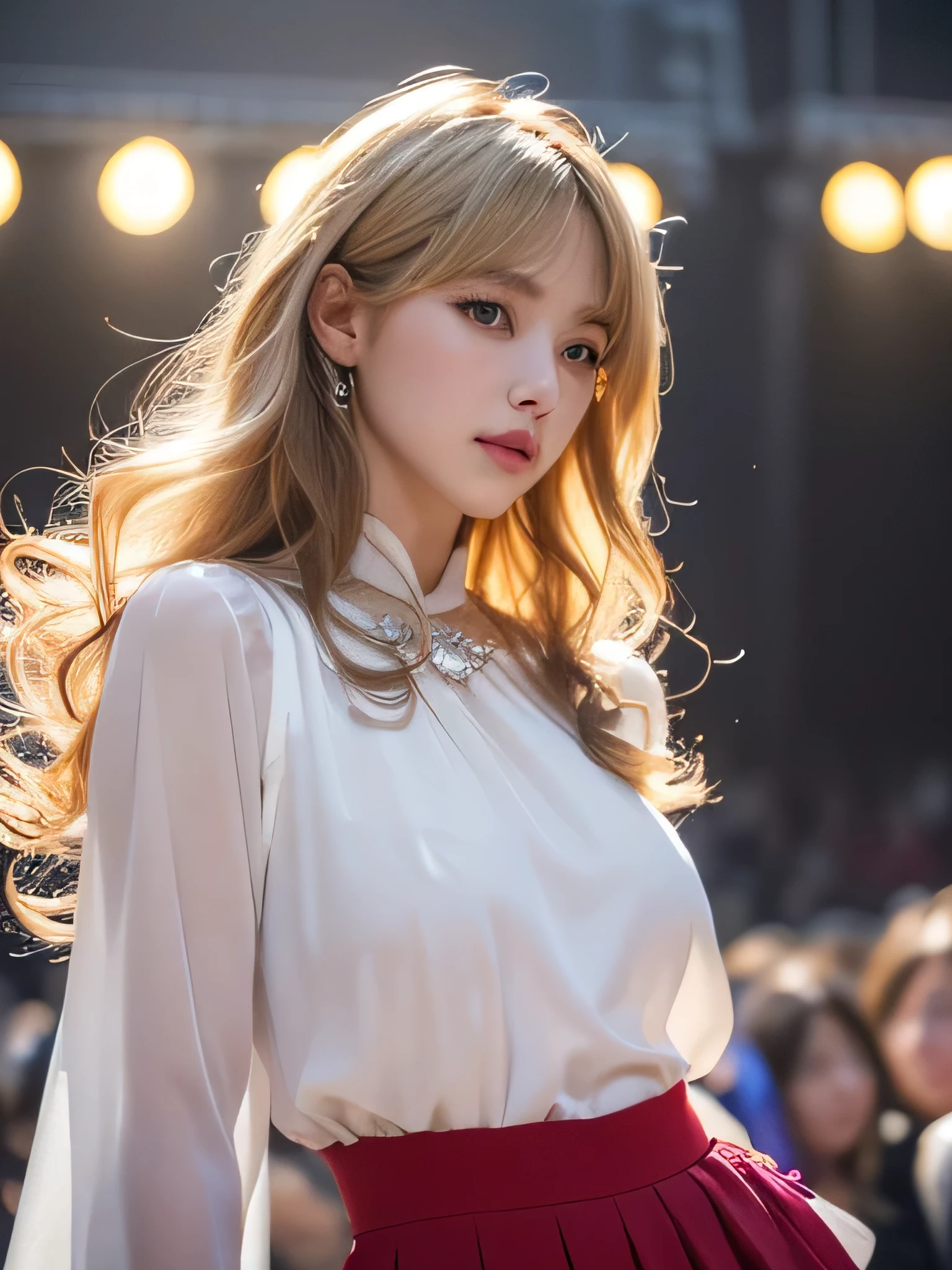 8K、Photo image masterpiece、highest quality、Super-resolution、Angle low-angle image from the feet、Beautiful woman with golden curly hair、((Blonde beauty))、With bangs、Strong winds、Impossibly cute face、And slim、Small breasts、High resolution、masterpiece、Exquisite Function 、Delicate eyes、Delicate blonde hair、8K quality、Pale light and shadow、Dindal effect、Strong winds make her blonde hair messy、With bangs、Random Hairstyles、((A photo from the delicate feet)、(Detailed RAW Photos of Girls)、(Tabletop:1.25)、 (Highest quality:1.6)、(超High resolution:1.5)、(Real:1.75)、8k resolution、Image from the foot、 (RAW Photos:1.2), (Realistic:1.4), Beautiful detailed woman, Very narrow waist、Very detailed eyes and face, Beautiful fine details, Large file size、Very detailed、High resolution、highest quality、masterpiece、((Lightweight summer blouses and skirts in various colors))、Very detailed、CG、Unified、8k wallpaper、The finer detailasterpiece、highest quality、 Light on the face、Cinema Lighting、27-year-old woman、Popular Idol, A crowd of fans surges in, Surrounded by fans, Colorful costumes,　A seaside concert venue packed with fans, (highest quality,16k,最High resolution,Tabletop:1.2),Very detailed,(Realistic,Realistic,Realistic:1.37), 27-year-old woman, Random Hairstyles, Accentuate your waistline, Clearly visible body lines, Light background, see-through costume, Costumes of various colors and shapes, White Pantyhose, Crowds of fans swarm, Touching my breasts and buttocks, Crowds of fans swarm, Touching my breasts and buttocks,