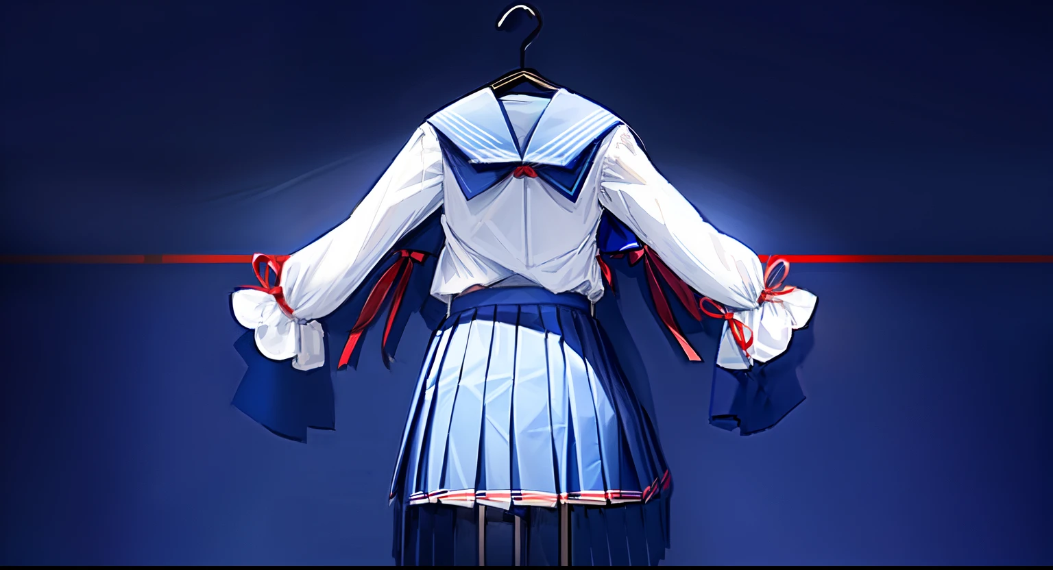 mikuru1, 1girl, asahina mikuru, long hair, kita high , solo, blue sailor collar, serafuku, blue skirt, short sleeves, red ribbon, back : 2