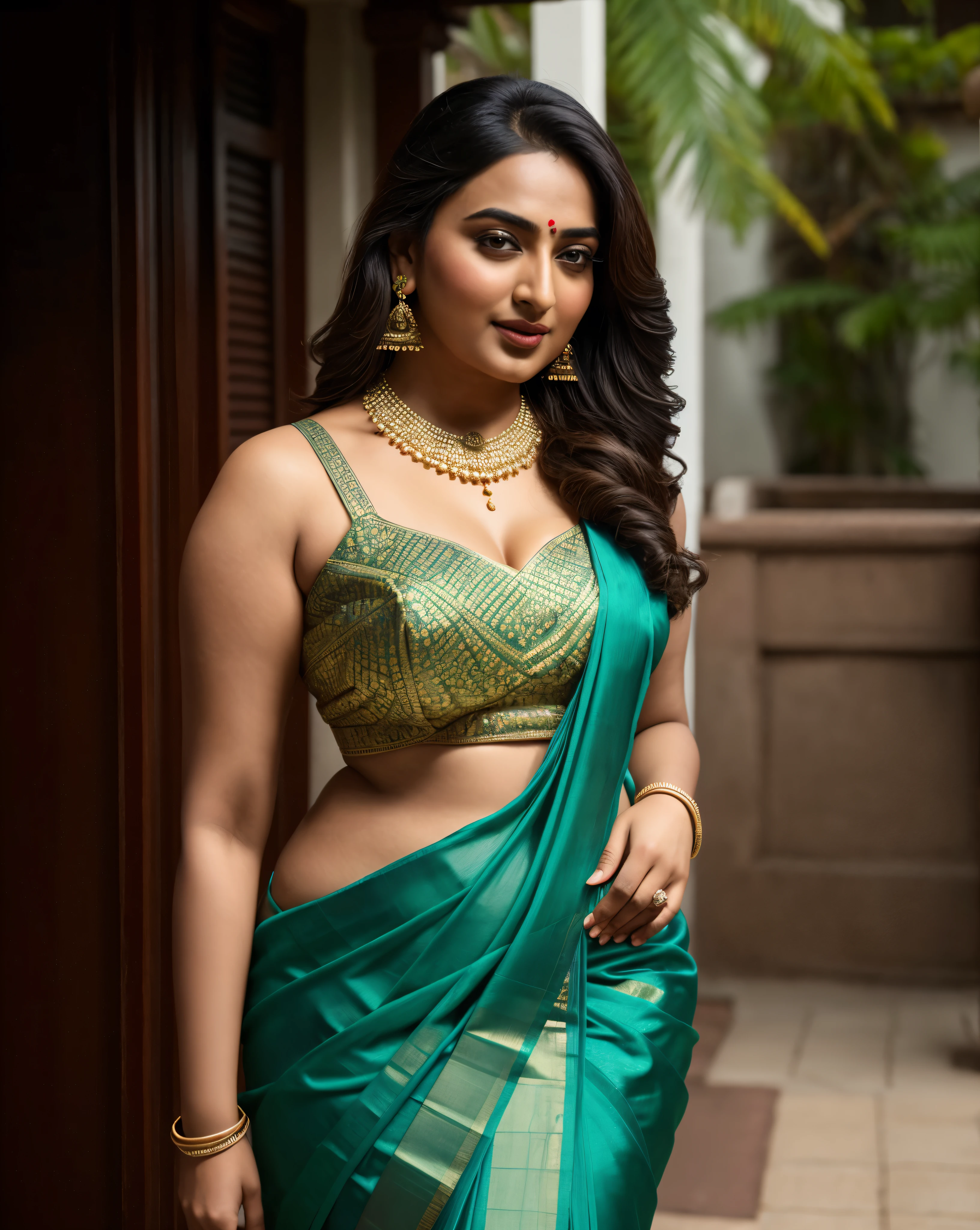 Foto RAW, photorealistic, photography, full body shot, master shot, perfect eyes, goddess like beauty, pierced eyes, perfect thick chubby mallu Desi aunty bhabhi, Wearing a Stanapatta, a chest-band.Saree model, model Photography, Indian saree shoot, Indian traditional wear advertising photography, traditional wear brand shoot, face of Indian actress Sonakshi Sinha, masterpiece, realistic, realism, incredible details,  pleasure, photorealism, detailed skin, skin pores, high contrast, photorealistic Artstation 8k HD digital art trend of high definition and detailed realistic skin texture, ultra detail, realistic skin texture, armature, best quality, ultra high definition, (photorealistic:1.4),, high resolution, detail, raw photo, sweat, Re sharp, by Lee Jefferies Nikon D850 Film Stock Photo 4 Kodak Portra 400 Camera F1.6 Lens Rich Color Ultra Real Realistic Realistic Textures Dramatic Lighting Unreal Engine Trending at Art Station Cinestill 800,(pele altamente detalhada: 1.2), 8k UHD, DSLR, soft-lighting, alta qualidade, grain of film, Fujifilm XT3,she didn't like to wear blouse or bra, she is happy to wear only saree, she hates blouse or bra, detailed hairy armpits, hyper realistic skin, skin pores, sweat, veins, 