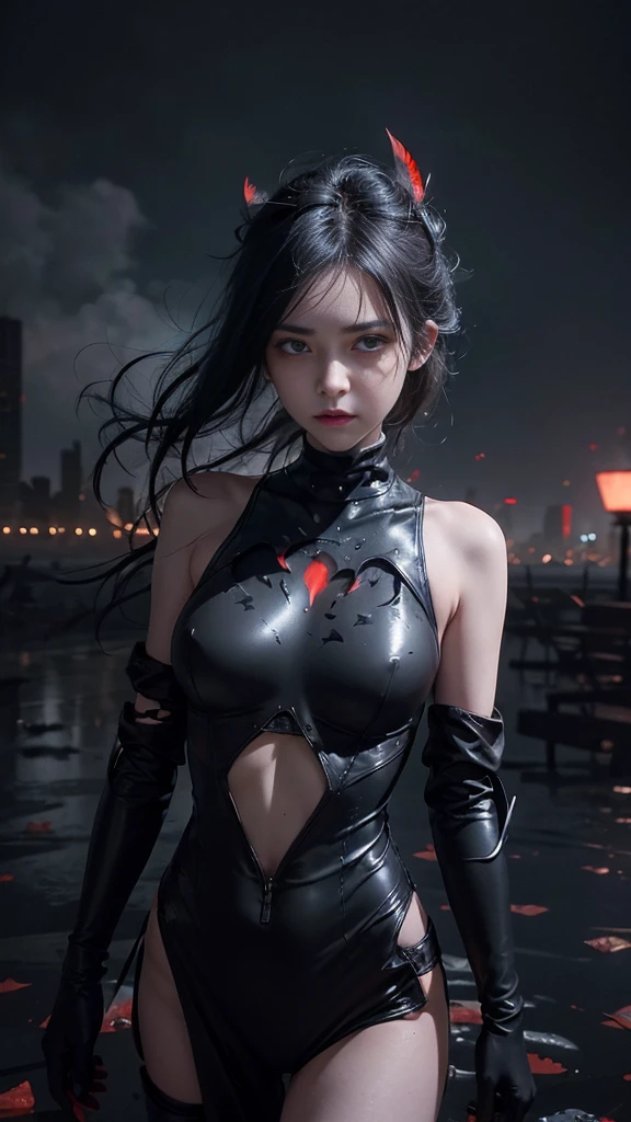 ((best quality)), ((masterpiece)), (detailed), (((perfect face))), beautyful face, one hot curvy asian girl, matrix movie outfit, stocking, (((there is a cyberpunk city in the background))), sexy, erotic, ((big boobs)), ((black red latex cyber maid dress)), ((her clothes are very torn in several places)), (((detailed face))), ((black red corset)), (((detailed eyes))), perfect body, good anatomy, (((big tits))), ((black futuristic mask)), (((((her clothes are very torn in several places)))))