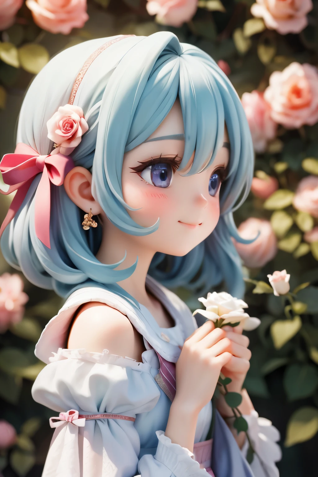 A little smelling the scent of roses、Jewel-like eyes、smile、Shoot from the side