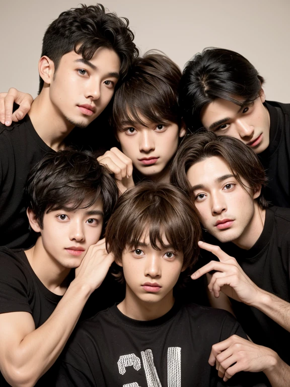 four boys in the photo, 17 y.o, comma hair