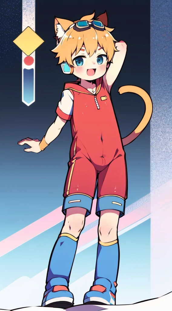 2D Boy Shota，One-piece ski suit，Slim, healthy body，Put the headphones on your head，stand up，goggles，Cat ear，happy，Sailor collar，Lovely