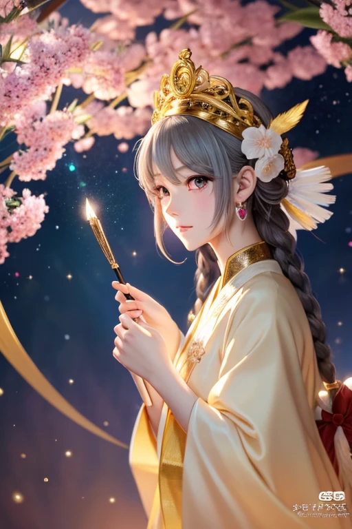 Full-body illustration facing forward,Looking at this,16 years old,Are standing,,High quality CG illustration,((highest quality)), ((masterpiece)), (detailed), fine,Grey haired,Perfect Face,日本の女god,Illustration of toes,Long Hair,Big eyes,cute,Holding a wizard's wand,god秘的,Shrine maiden,女god,Beauty,cute,Beauty,The goddess,Anime Style,Anime CG,god様,gem,shine,luxury,god々Aura,crystal,Gal,Heavy makeup,Eyelashes,Feather coat,Decoration,Facing forward,kimono,Sparkling,gem,左手にcrystalを持つ,heart,luxury,gold,luxuryなDecoration,luxuryな背景,noble,おRich man,Love luck,和風の女god,altar,Aurora,Rainbow-colored,真Facing forward,luxury絢爛,shine,dazzling,Aurora,Rich man,wealthy class,goldの髪,earrings,gemが沢山付いた服,Hanfu ,god社,prayer,Have a crown, Anime Style 4k, detailedなDigital anime art, 8Kの高品質でdetailedなアート, Beautiful anime portraits, Anime fantasy artwork, Anime fantasy illustration, anime art wallpaper 4k, anime art wallpaper 4k, Digital anime art, Highly detailed digital art in 4K, Anime Style. 8k,目線はFacing forward,Gold Folding Screen,,,,