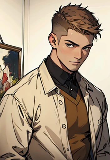 (((best quality, artwork))) , human Male With brown fade haircut, wearing shirt