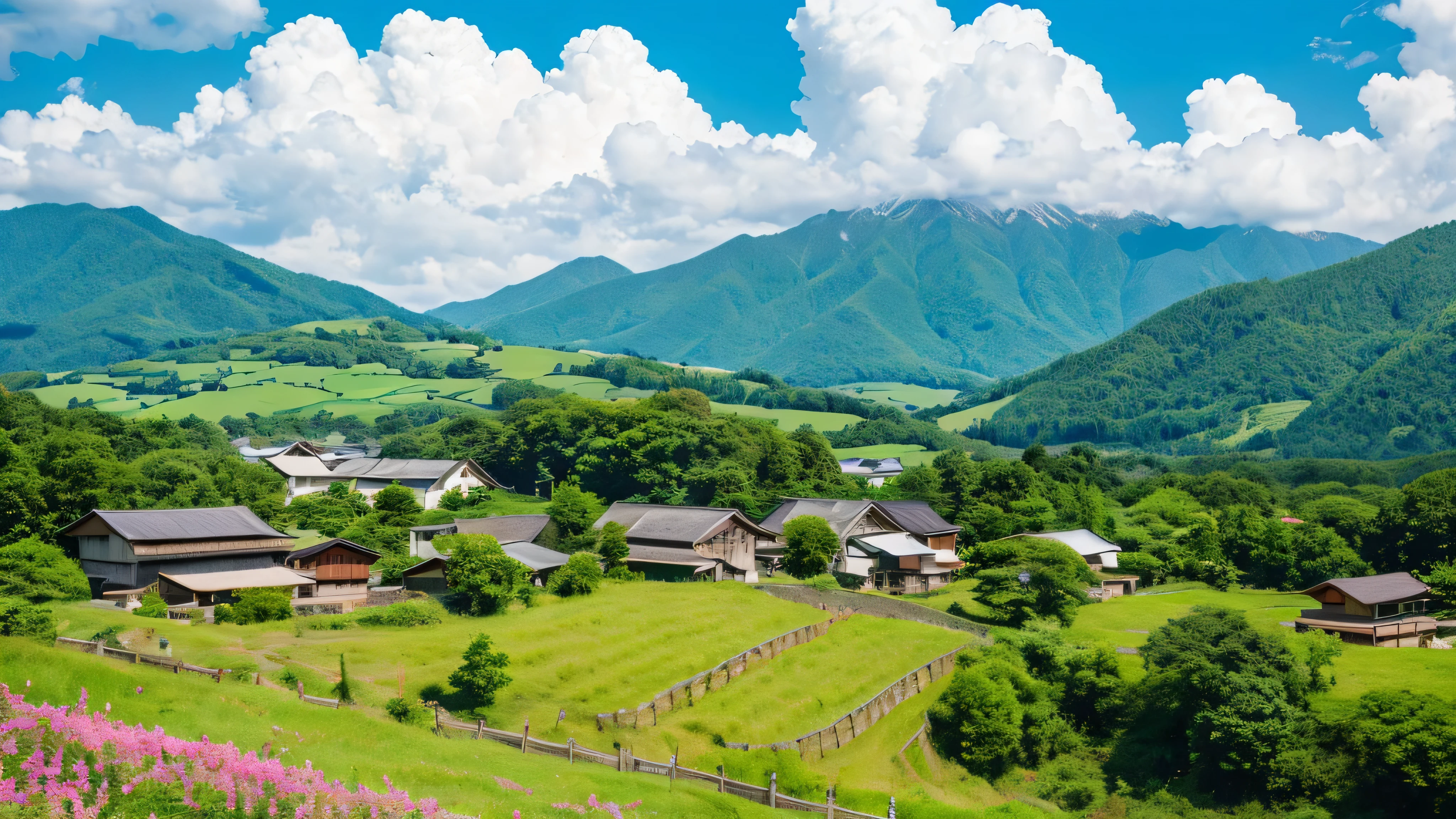 (masterpiece), (highest quality), (Very detailed), (High resolution), Japan, countryside, cumulonimbus, summer,, Mountain