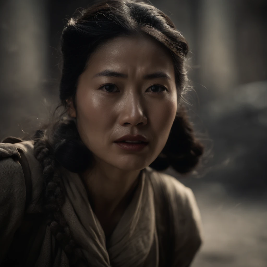 (best quality,4k,8k,highres,masterpiece:1.2),ultra-detailed,(realistic,photorealistic,photo-realistic:1.37),Japanese soldier savagely captures Chinese woman in 1938, war scene, intense emotions, historical, war-torn city, desperate struggle, haunting atmosphere, dust and smoke, ruined buildings, debris-filled streets, fear in the woman's eyes, pain and anguish, betrayed innocence, dirt and blood, sorrow and despair, heroism in adversity, bravery and sacrifice, contrasting cultures, cultural clash, oppression and resistance, dark and gritty, monochrome palette, harsh lighting, shadows and highlights, tense atmosphere, somber mood