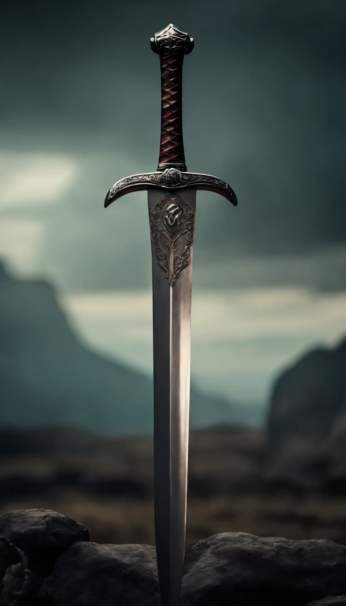 ancient metal large two-handed sword , decorated,