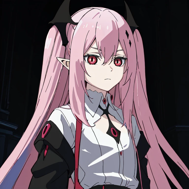 masterpiece,best quality,
(1girl:1.2),ChopioKrul,two side up,pink hair,red eyes,(black pupils,slit pupils:1.1),pointy ears,flat chest,vampire,no headwear,alternate costume,(white shirt:1.4),(contemporary:1.1),
(artistic atmosphere:1.2),(oil painting:1.2),