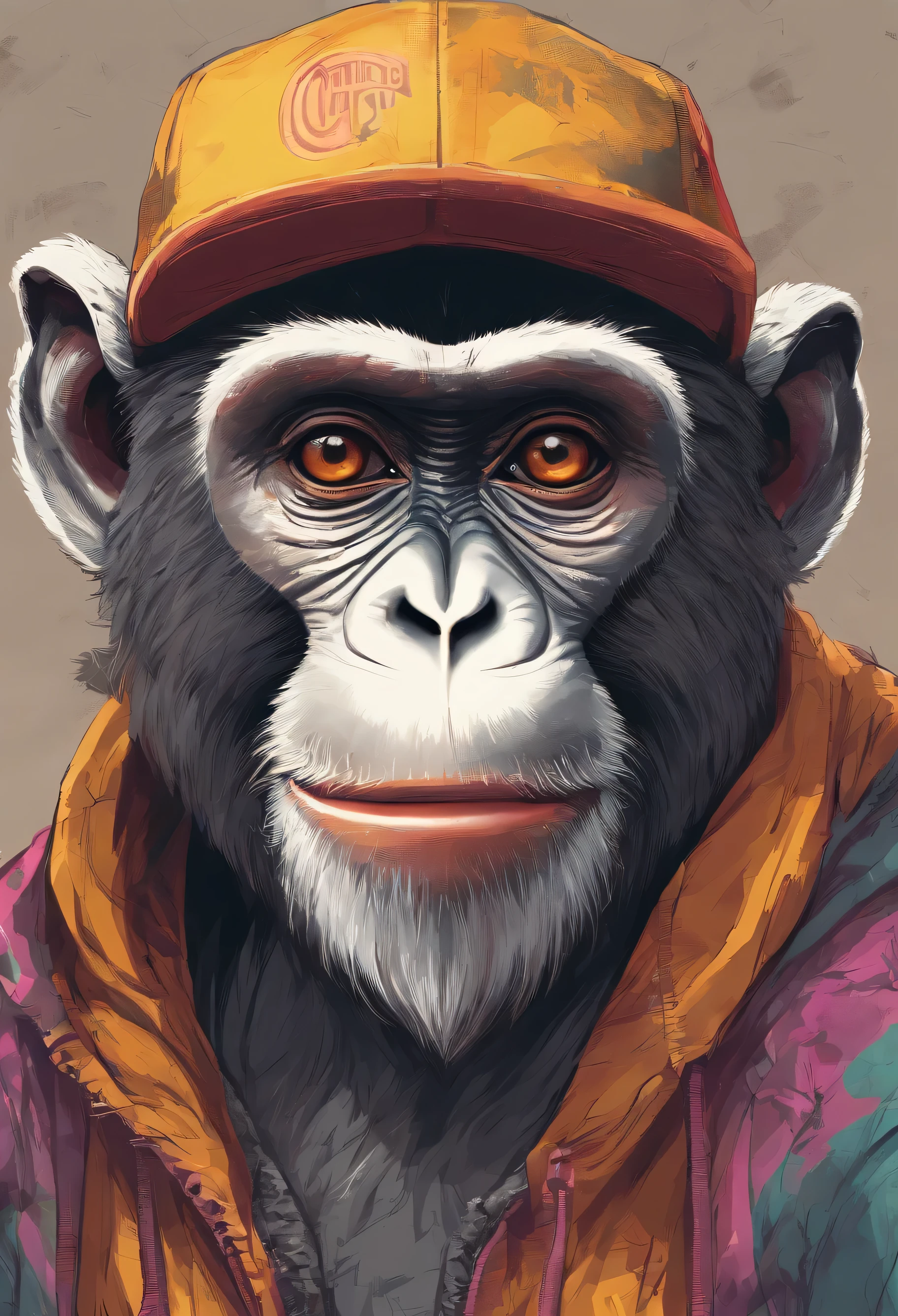 best quality, highres, ultra-detailed, realistic, monkey wearing a cap, anthropomorphic monkey, playing basketball, detailed face and expression, cute monkey with human characteristics, realistic textures, fur and cap details, vibrant colors, whimsical art style, outdoor setting, natural lighting