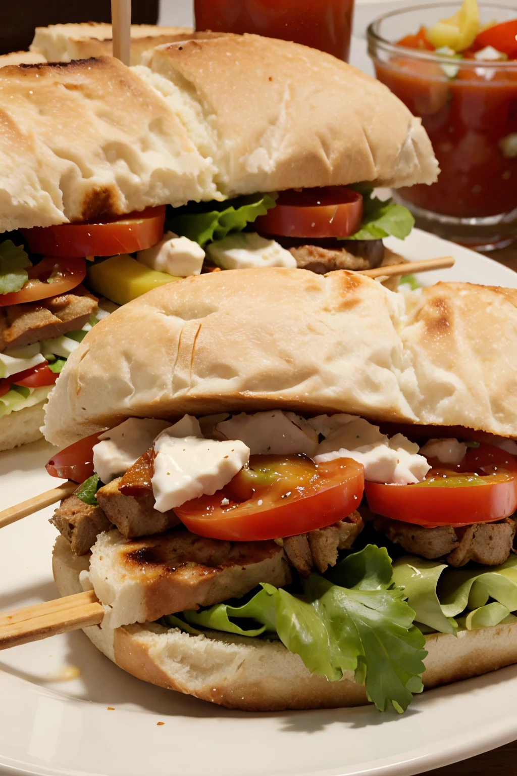 sandwich kebab avec salade tomate concomre ongion