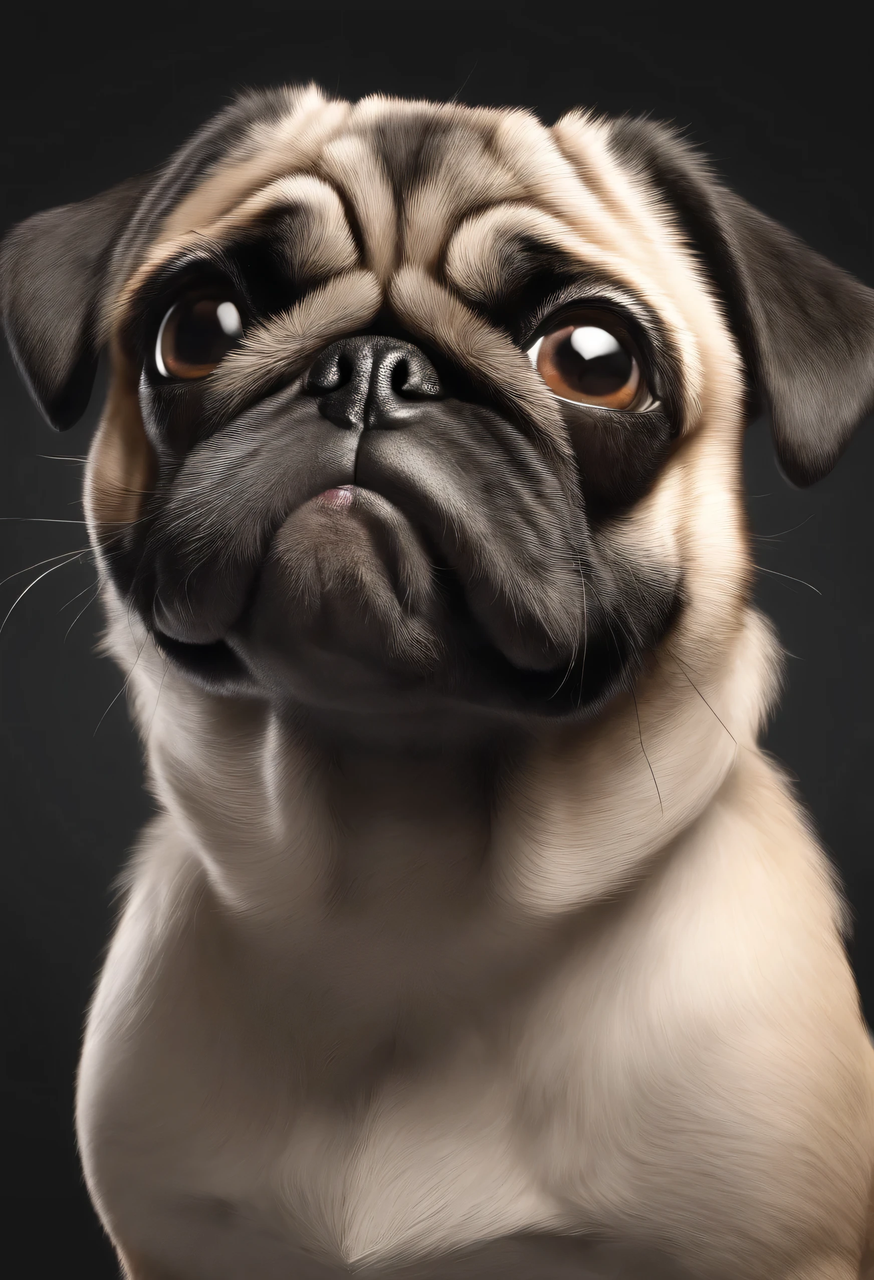 Cute pug,facing at camera,ssmile,Clear hair details,8K,Cinematic texture