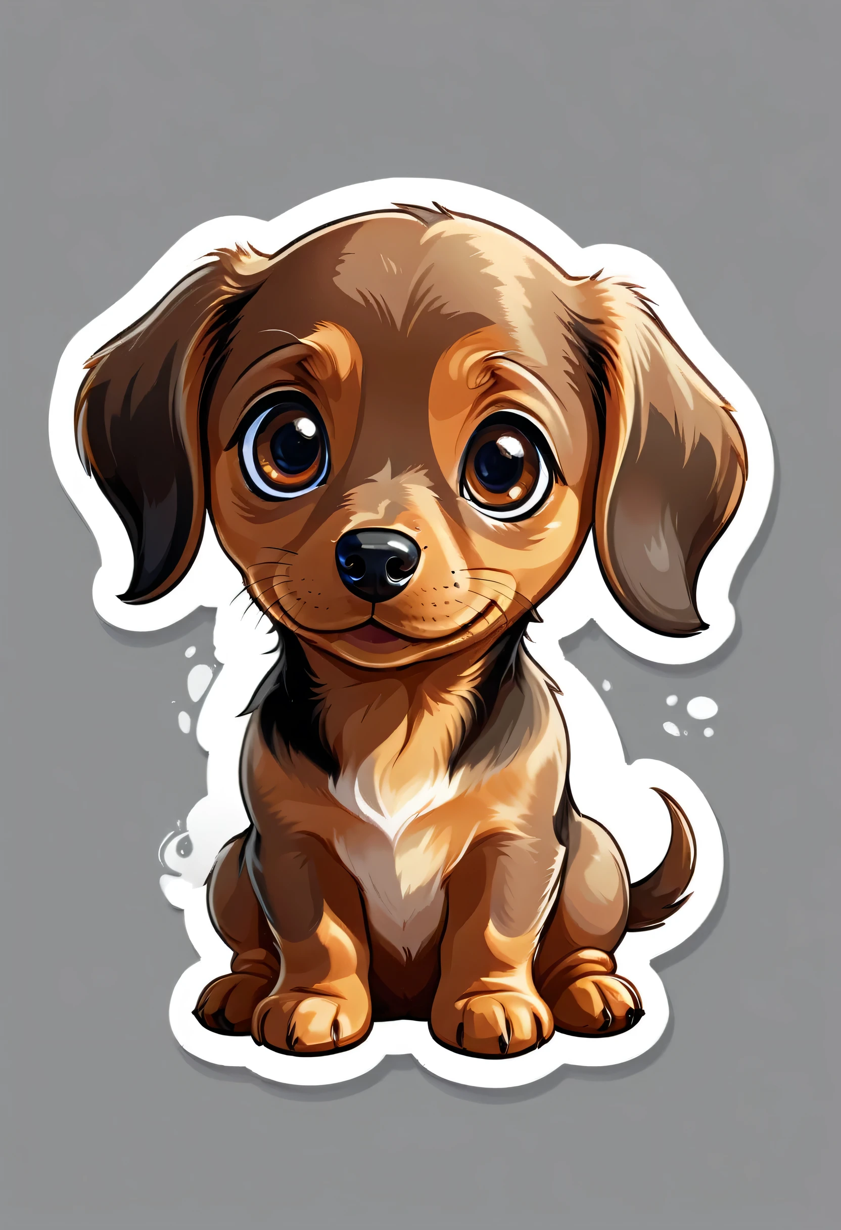 1 sticker, puppy, Dachshund, Round eyes, Cute eyes, Cute gestures, Cute expression, Simple Background