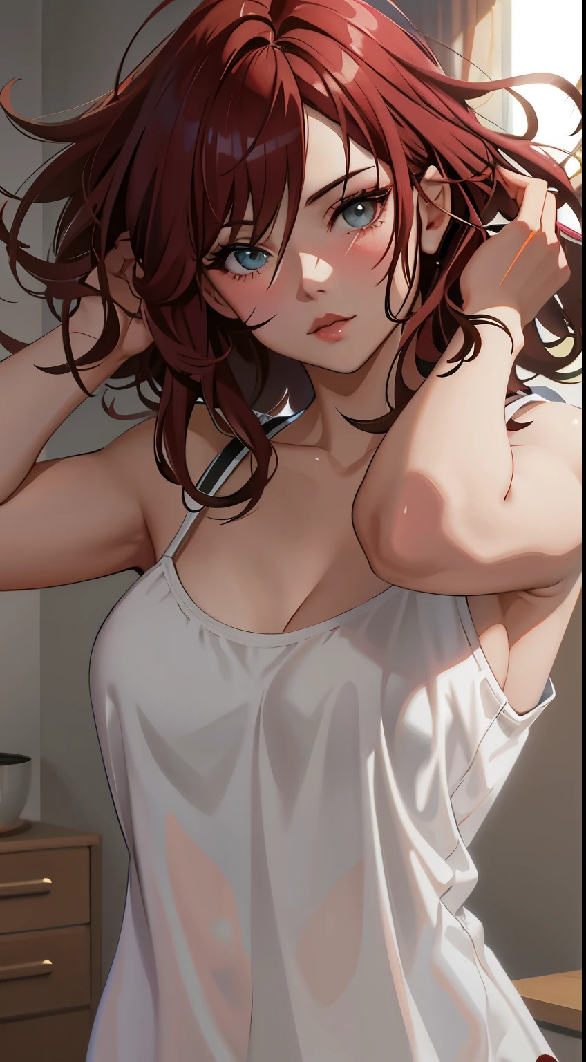 Garota anime com cabelo vermelho e vestido branco posando em um quarto,  anime sedutora, arte de anime digital detalhada, Artgerm extremamente detalhado, Digital anime illustration, Arte no estilo de Guweiz, arte de anime digital, [ Arte digital 4K ]!!, arte cg anime suave, pintado em anime painter studio, Ilya Kuvshinov. 4 mil