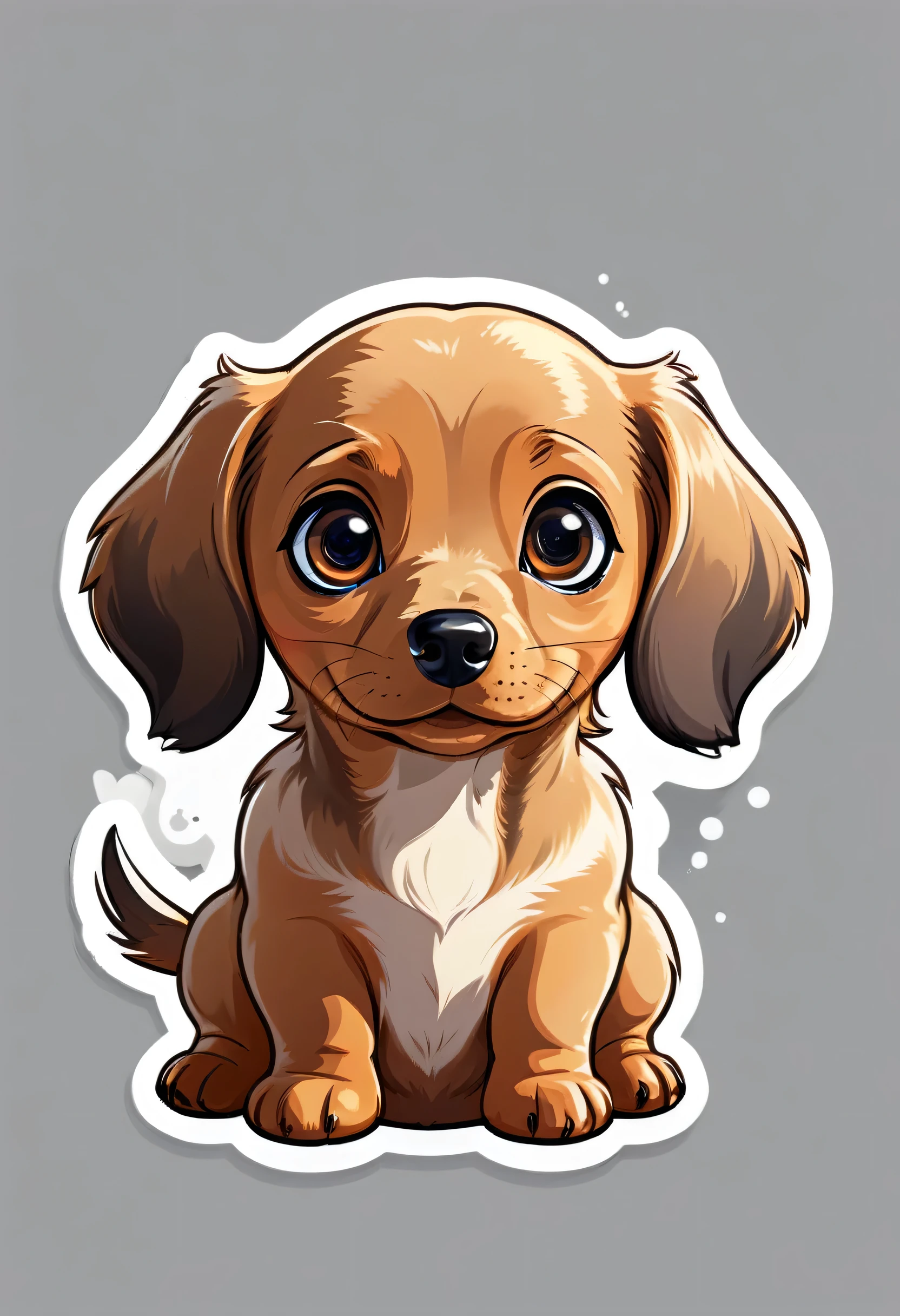 1 sticker, puppy, Dachshund, Round eyes, Cute eyes, Cute gestures, Cute expression, Simple Background