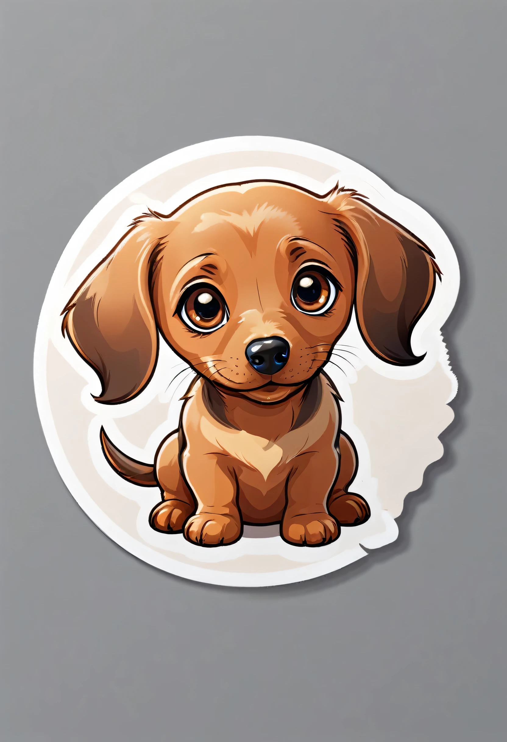 1 sticker, puppy, Dachshund, Round eyes, Cute eyes, Cute gestures, Cute expression, Simple Background