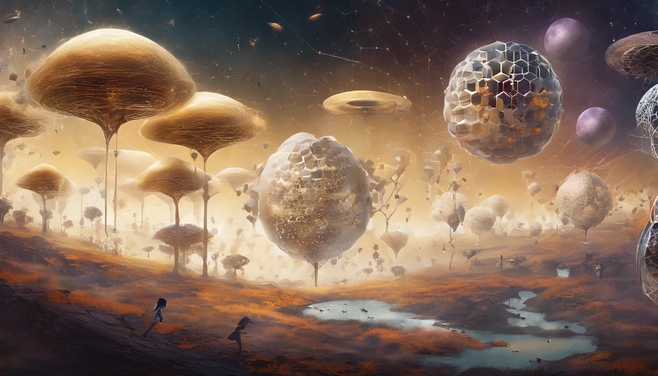 first,The parallel universe can be thought of as a giant beehive system,Each hive represents a possible universe。In each hive,There are countless possibilities,Each possibility represents a different event、Choices and Results。Each choice is like choosing a path in a hive.,The other paths not chosen correspond to other possible universes。
1. **Hive structure**:Describe the structure of the entire universe model,It can be likened to a complex network consisting of countless beehives.。Each hive represents a possible universe,The hives are connected to each other in some way.,Form a whole。
2. **Choices and consequences**:Describe the choices faced by individuals or characters in each hive,and the different outcomes that each choice may lead to。These Choices and Results can be physical actions、Thinking Decision、Even the interactions between universes。
3. **Role and identity**:Describe the roles or individuals in each hive,and their identities、Features and goals。These characters can be human、animal、Alien life, etc.,They may have different identities and destinies in different universes.。
4. **Interaction and influence**:Describe the interactions and impacts between different hives,That is, how the choices of one universe affect the development and outcomes of other universes。This could involve information transfer between parallel universes、Energy exchange mechanisms。
5. **Stability and dynamics of the model**:Describing the stability and dynamics of cosmological models,That is, the possible changes between universes、Evolution and Steady State。This can involve the interaction between parallel universes、Evolutionary laws, etc.。
Through these descriptions,Constructing a more comprehensive and detailed model of parallel universes,So as to better understand and explore the mysteries and possibilities。