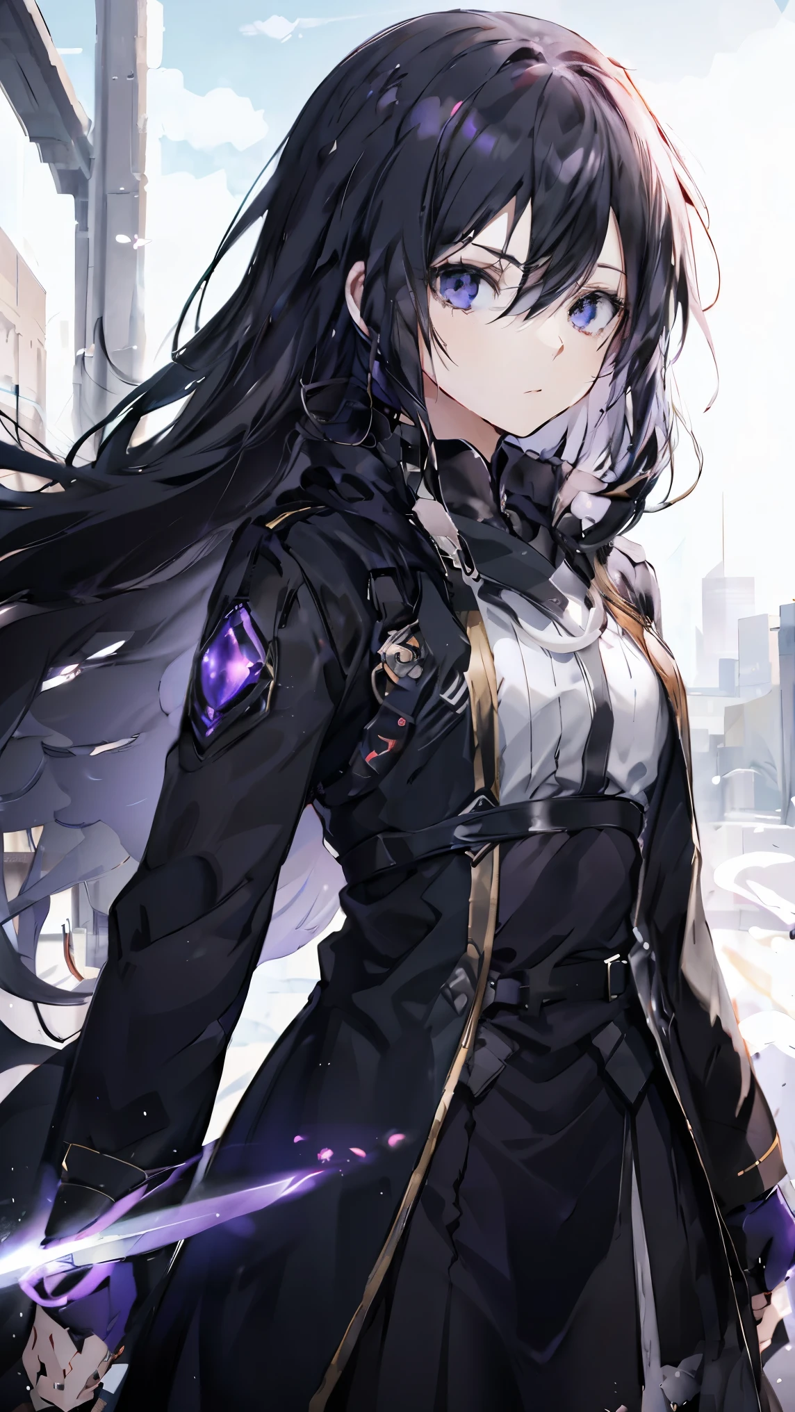 Female Kirito,Purple Eyes,Two Dimensions,anime style,one person(Female Warrior),Correct proportions,Facial details,swordsman,Black skirt,黑色Long hair,neck details,There is an Adam'apple,Set,joke,robe,Clothing details,surrender,Long sleeve,Game quality,sword fight,Ray Tracing,Ray Tracing,Delicate glow,CG Rendering,Hair details,Charming eyes,fair,(Girlish feeling),The costumes are complicated,In the woods,night,Starry Sky,perfect composition,Refinement,high quality,More details,Lots of details,Complex background,Sense of atmosphere,Long hair,Purple Eyes,Black Silk,One or two dislike、Heavy chest
