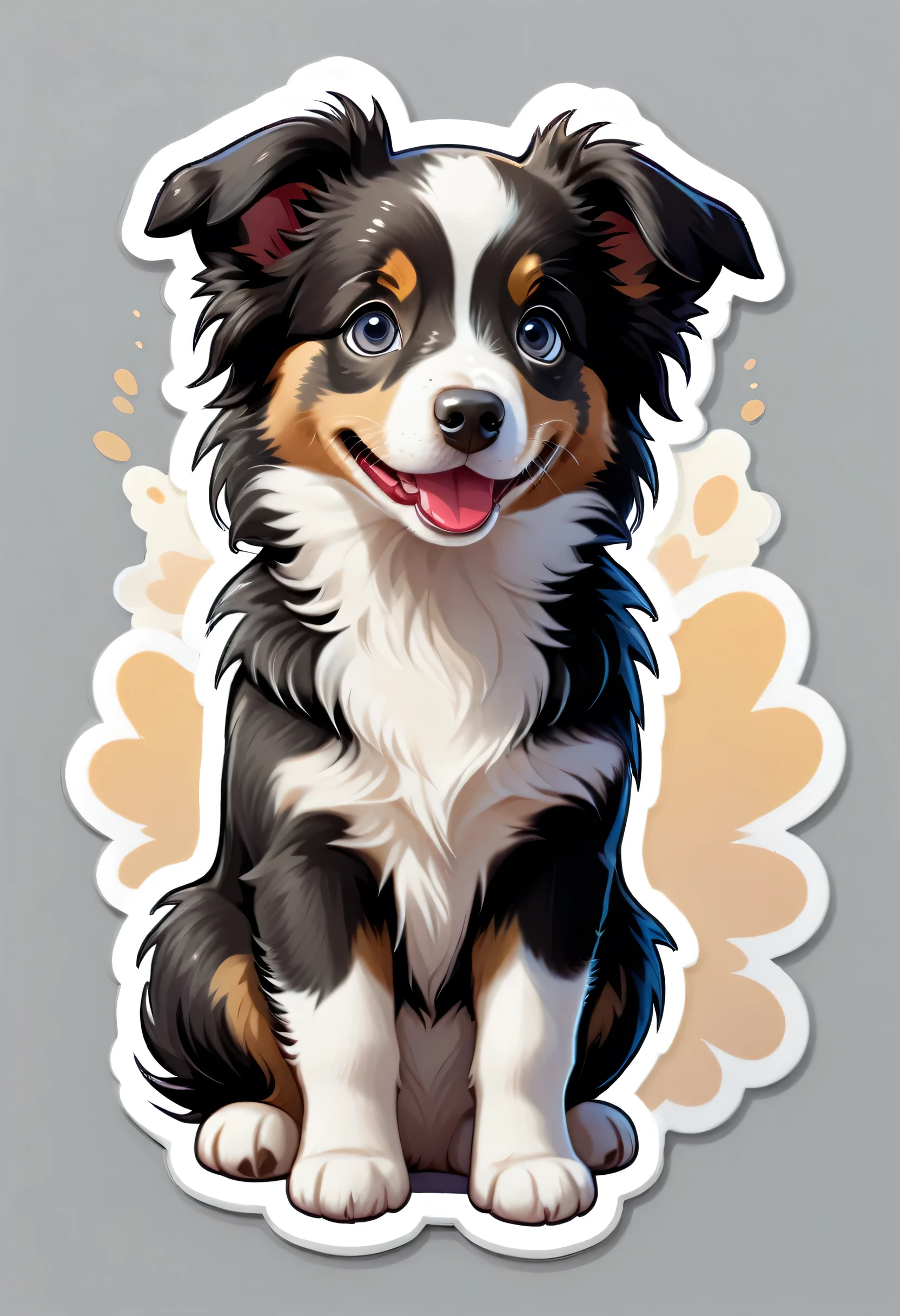 1 sticker, puppy, Border Collie, Round eyes, Cute eyes, Cute gestures, Cute expression, Simple Background