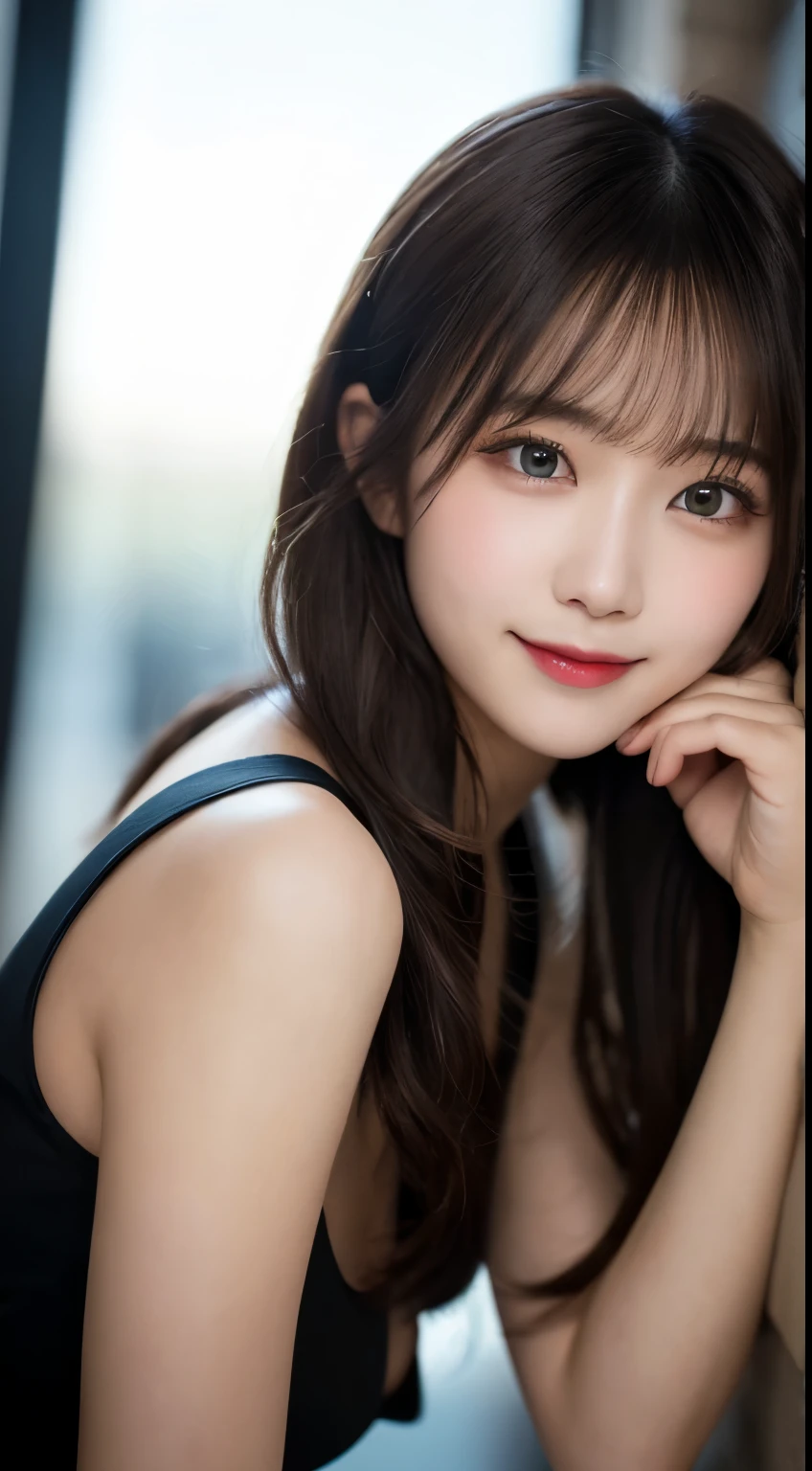 Tabletop, highest quality, shape, Very detailed, finely, High resolution, 8k wallpaper, 完璧なダイナミックな構shape, Beautiful and detailed,ランダムなcute髪,,Natural color lip、20-year-old girl、cute、Perfect and beautiful face,Slim face and figure,Big eyes、Putting on gal makeup,Small face、Blurred Background,Elegant feminine face、Cyberpunk Fashion、smile、Stand