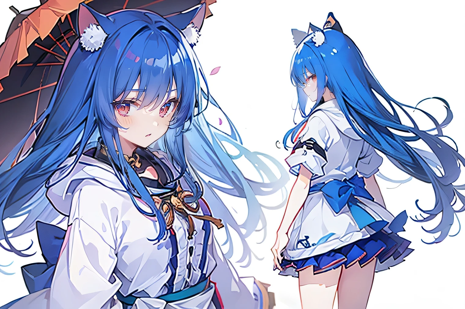 （masterpiece：1.2），Super detailed，lifelike，Expressive eyes，fair skin，perfect face shape，1 girl，
Japanese comics,Gorgeous blue hair,flowing blue hair,flowing clothes,Cat ears,Petals fall,beautiful lola,Baby Angel,
Shaking head with one hand，Cross your legs，Gentle and peaceful background，The pavilion is cool and comfortable,smile, wearing hoodie, background of tokyo,back views,snowing, winter.