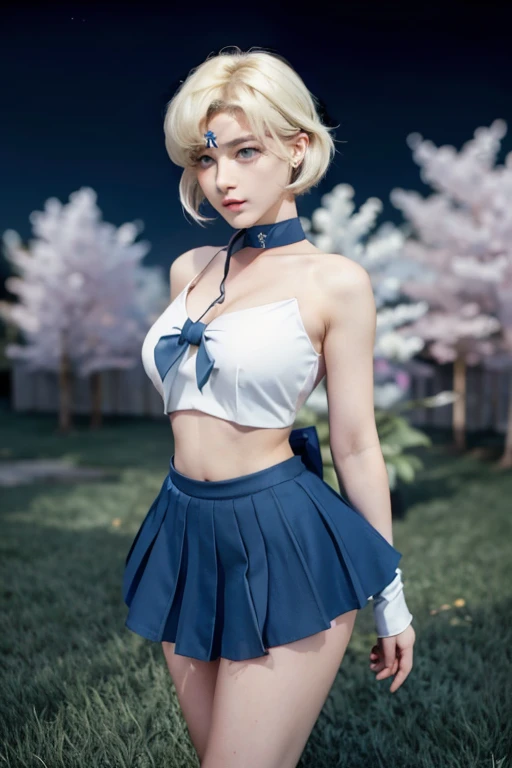 Beautiful girl、Sailor Moon, Beautiful Blue Eyes、Whole Body Ezbian、Double good, Long twin tails, Blonde hair that is almost yellow、Beautiful blonde long hair、Parted bangs, Circlet, A cute 19 year old face、Putting his hands behind his back、choker, White gloves, Blue Skirt、Bullish girl、Thighs Thighs Thighs Thighs、Big Breasts、Large Breasts、Big Hips、Put your hands behind your back、Put your hands behind your back、Beautiful breasts、Beautiful feet、Big red ribbon on chest、full moon、Night Scenery、Building lighting、White panties、Skirt fluttering in the wind。