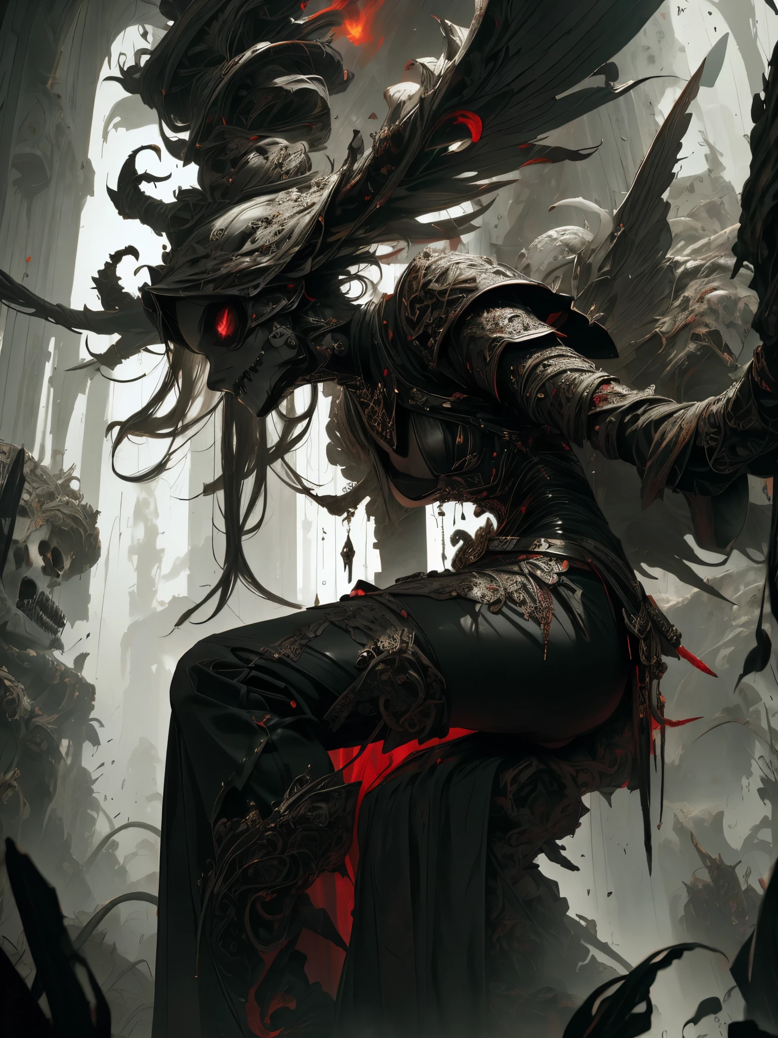 1_Woman, demoness, full height, very beautiful, long hair, smooth clean, white skin. photorealistic , cinematic picture , high detail , dynamic expressive image , detailed skin texture , graceful figure , sexy girlfriend of lucifer , tattoos , dark angel of the underworld , otherworldly gloomy image , another world , the vampire chronicles Brian Lumley , Gustave Dore , Divine Hell Dante Aligheri , Italian Renaissance, great art. Magic and cyberpunk mixed together. Warm gamut of colors, contrasting light with cold illumination from the side, expressing volume and shape, high-quality 3D visualization, rendering, a masterpiece. top quality , skull bone background , horror style , darkened , grainy , hazy .
  2_Her body grace, grace, perfect figure, dark textured silhouette, high-quality 3D modeling, dark image,
a woman with long hair, to the waist, black metal, tight leather pants, a rock star, a demonic image, a body in tattoos, vampire chronicles, a corset of belts, clasps and fasteners on the body, knives, skulls, bones are woven into her armor, Warrior of Darkness , the angel of hell.
3_High image quality, 4K | Ultra HD | Full HD, cinematic rendering, 3D visualization - a masterpiece, TOP computer graphics ART. Unity 8K full body rendering, motion capture, skin pores, dark lighting, strong shading, detailed, detailed face (bright, photorealistic, realistic, dramatic, dark, sharp focus, 8K). High detail textures, fabric, material, leather, metal, cadaveric decomposition, bones, skulls. Texture, high quality, (shades of gray, red, black, elements., metallic sheen), Magical amulets on the chest, cabalistic symbols. Film grain, dust and particles in the air.
4_ Background environment; Underworld - Hell, the River Styx, Souls of dead sinners, gorges with red-hot magma, red light, in a dark grotto, Darkness)!. Studio light, side, contrast of cold shadows and warm golden light. Behind the character of the body of the dead, dark dust, sulfur, whirlwinds of dead souls.