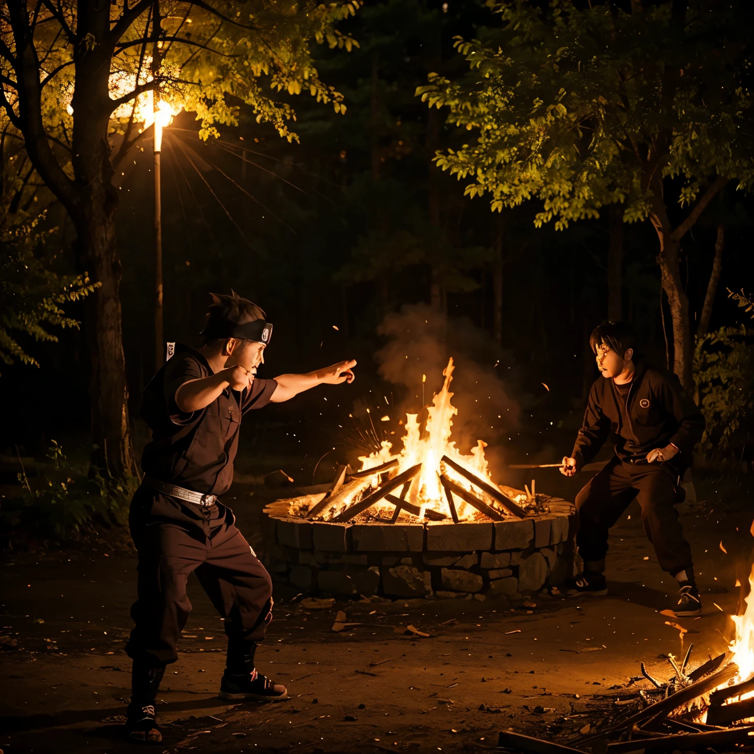 Anime charecter naruto fighting in a fire