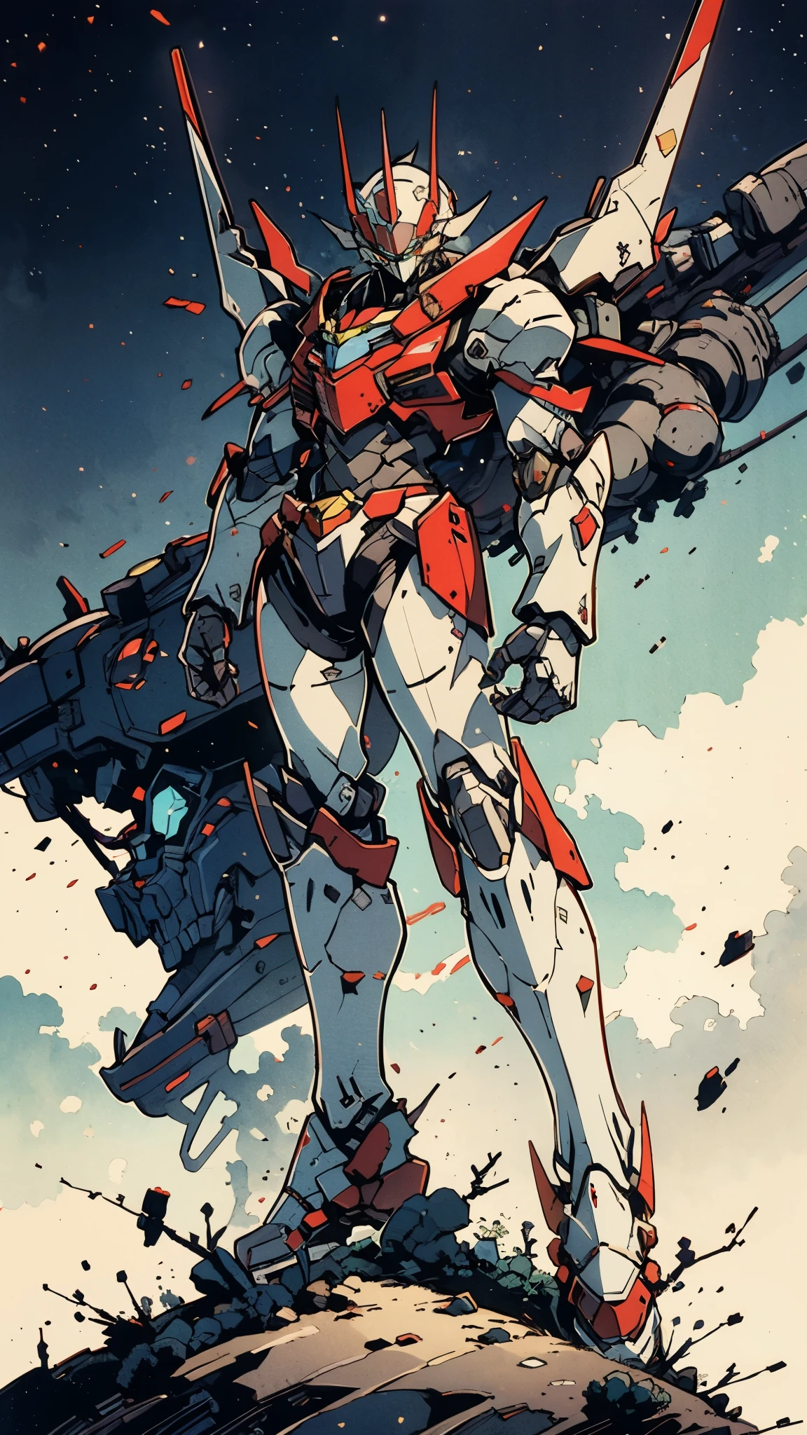 A man wearing a full-face helmet, a fantasy-style biotech armored combat suit, green eyes, (a composite layered chest armor), fully enclosed shoulder guards, matching arm and leg guards, the belt is adorned with Z mark, (the color scheme is primarily white with red and blue accents), the design balances heavy with agility, a high-tech bio-mecha armor, (Armor Concept Inspired by Mazinger Z, stand on the top of a skyscraper in a futuristic sci-fi city), this character embodies a finely crafted fantasy-surreal style armored hero in anime style, exquisite and mature manga art style, (battle damage, element, plasma, energy, the armor glows), ((male:1.5)), metallic, real texture material, dramatic, high definition, best quality, highres, ultra-detailed, ultra-fine painting, extremely delicate, professional, perfect body proportions, golden ratio, anatomically correct, symmetrical face, extremely detailed eyes and face, high quality eyes, creativity, RAW photo, UHD, 32k, Natural light, cinematic lighting, masterpiece-anatomy-perfect, masterpiece:1.5