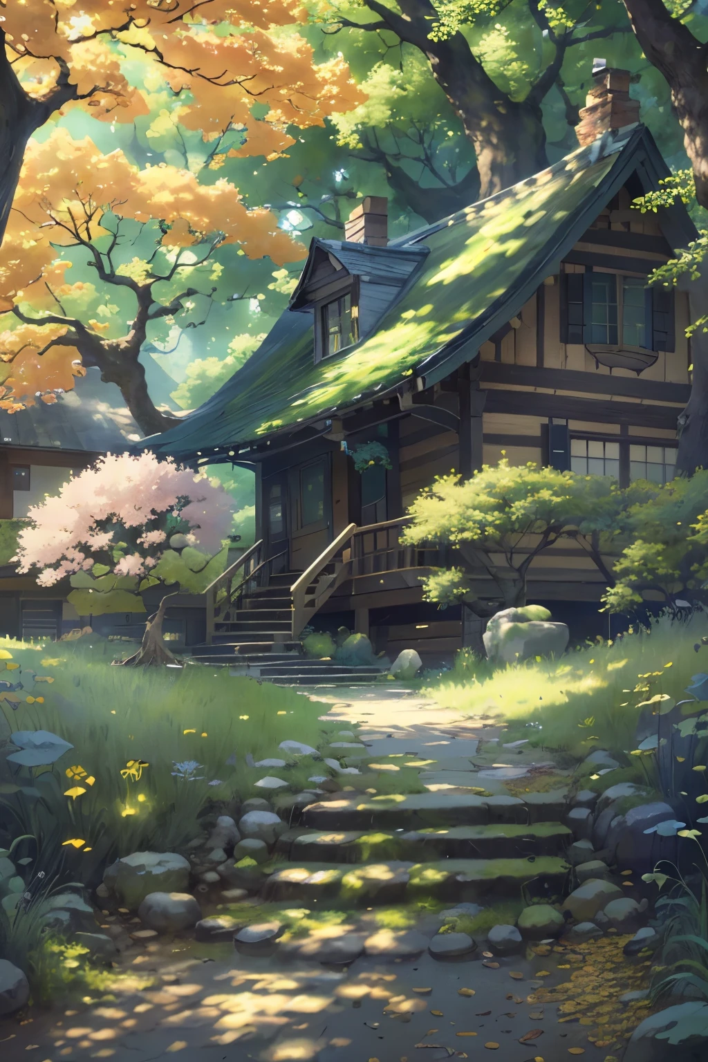The original，（Implications：1.1），（Best quality），（masterpiece：1.1），（Extremely detailed CG Unity 8K wallpaper），（One color：1.2），Ginkgo tree，ginkgo leaf，landscape，