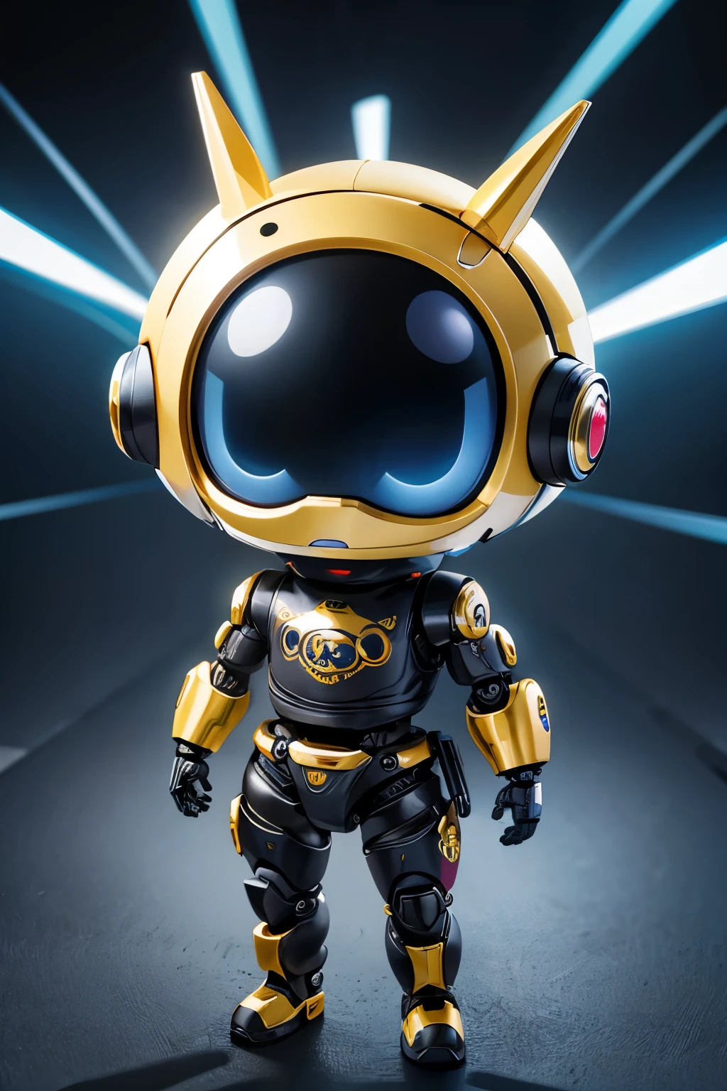 robo fofo, big head, chibi, olhos grandes, todo feito de metal,