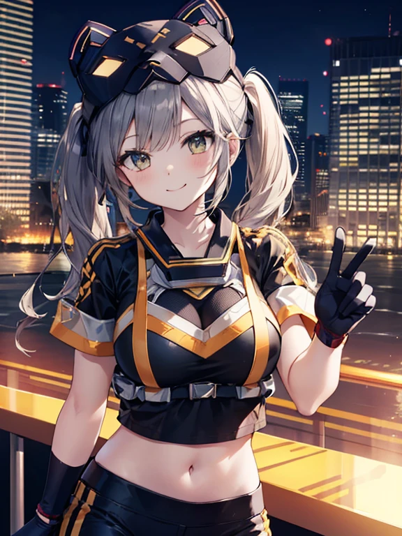 One Girl, (Chiquita:1.2), IP1, One Girl, (Cat mask, Crop top, Tight pants, Twin tails, Short sleeve, gloves), 
(Close-up shot, highest quality, High resolution, 4K, Detailed lighting, Shaders, Browsing Caution), 

smile,
Dynamic pose, 
Skyscraper, night, 
View your viewers,