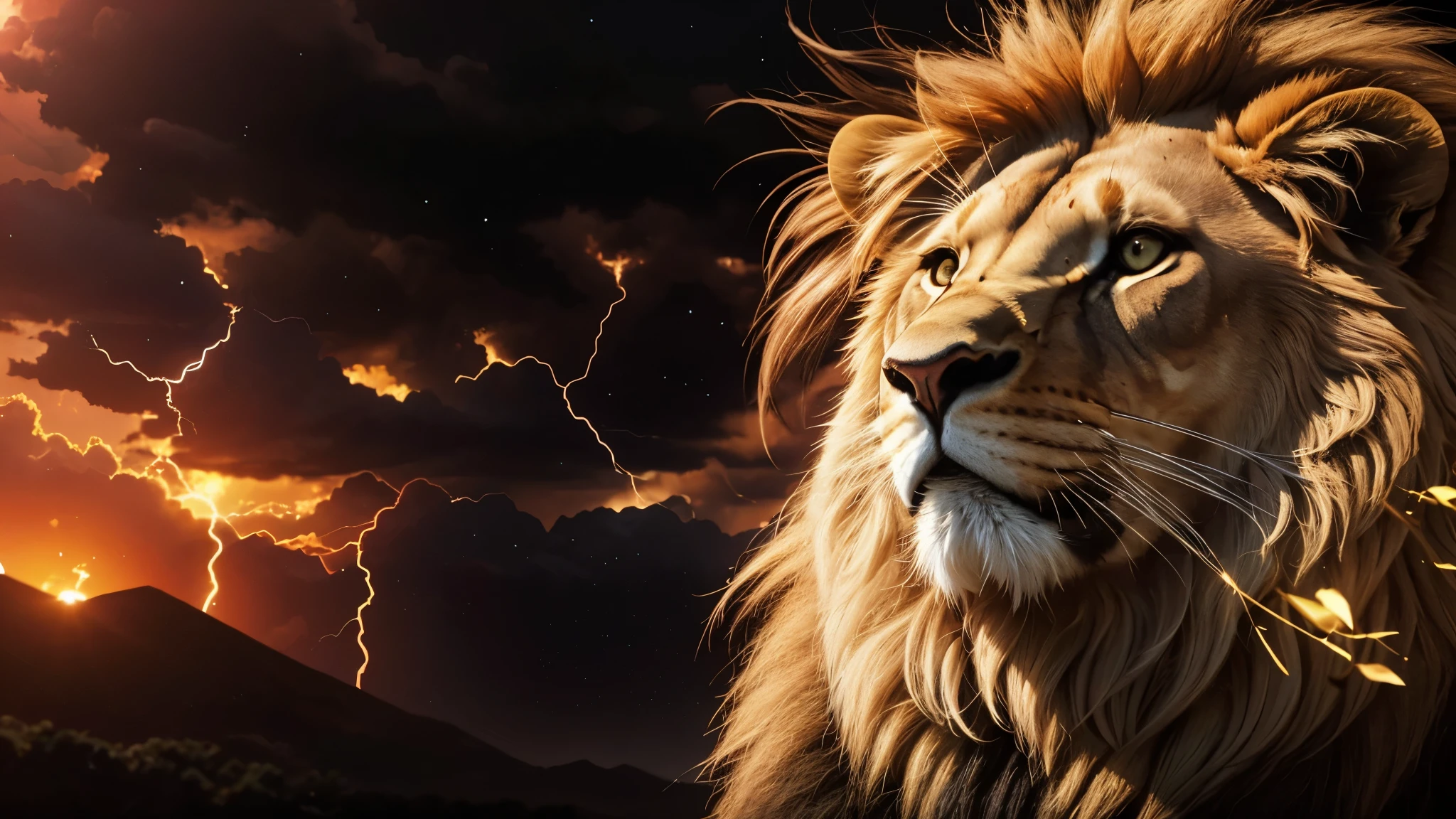 lion, Divine lion, naturais, Natureza, Natureza, Linda, Rendering, Sky, Stars Light, Thunders, Realistic Thunders, Eletricidade, Fotorrealista, UltraHigh definition, 4K, texturasdetalhadas, thunder, sombras detalhadas, cores detalhadas, por do sol, sol se pondo, sunset, Natureza Linda, Grande Divino, por do sol, contraste detalhado, Contraste realista, high resolution, cores detalhadas, fogo, eletricidade, divina criatura, 8k, Realista detalhado, 16K, 8k, High definition, contraste detalhado, Contraste realista, high resolution, cores detalhadas, fogo, eletricidade, divina criatura, 8k, Realista detalhado, elegante, Sun Light, Darkness, Realistic 16K , Elegante, Texturasdetalhadas 16K HD, Detailed Realistic 16K, elegance,