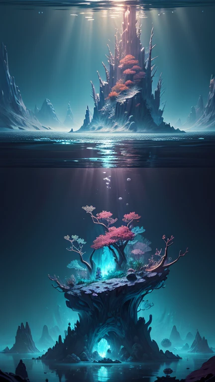 Model shooting style, (Highly detailed CG Unity 8k wallpaper),((Bubbling underwater landscape))，Underwater transparent ice shrine palace,Futuristic underwater transparent ice sculpture palace，Beautiful underwater Wakoku，Colorful tropical fish, Beautiful coral reef in the background，Vast and breathtaking views.Immerse yourself in the beautiful deep sea，art germ, Broken glass, ((Bubbling underwater landscape))，Deep sea concept art, Inspired by Andreas Rocha, Andreas Rocha Style, Detailed fantasy digital art, Highly detailed digital art in 4K, Fantasy Art Behance, Surreal deep sea landscape, ❄️ Dream concept art, Andreas Rocha, highly detailed fantasy art, Detailed digital 2D fantasy art