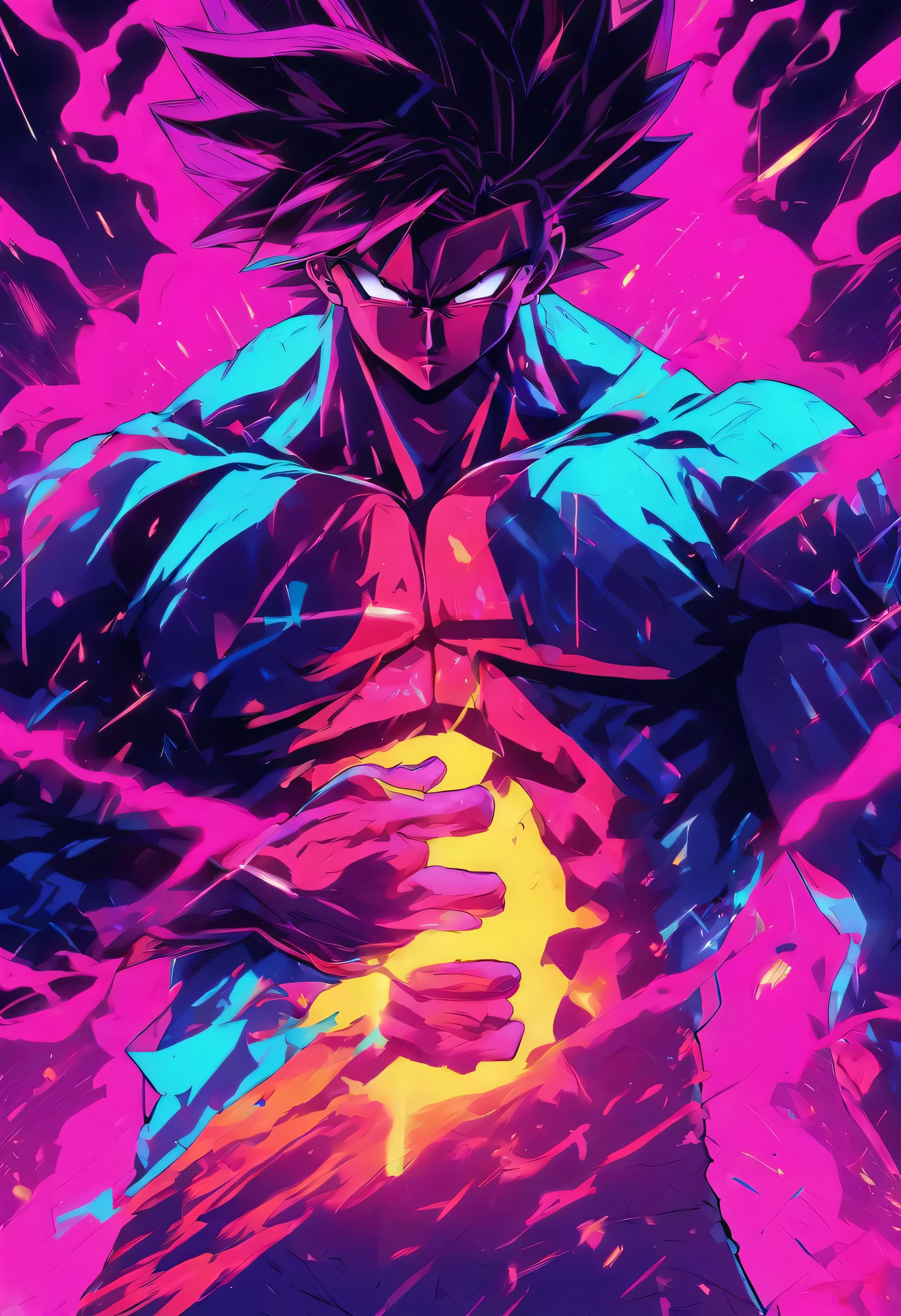 man ripping open his chest, synthwave aesthetics, illustration, vector art, screen print art--q 5