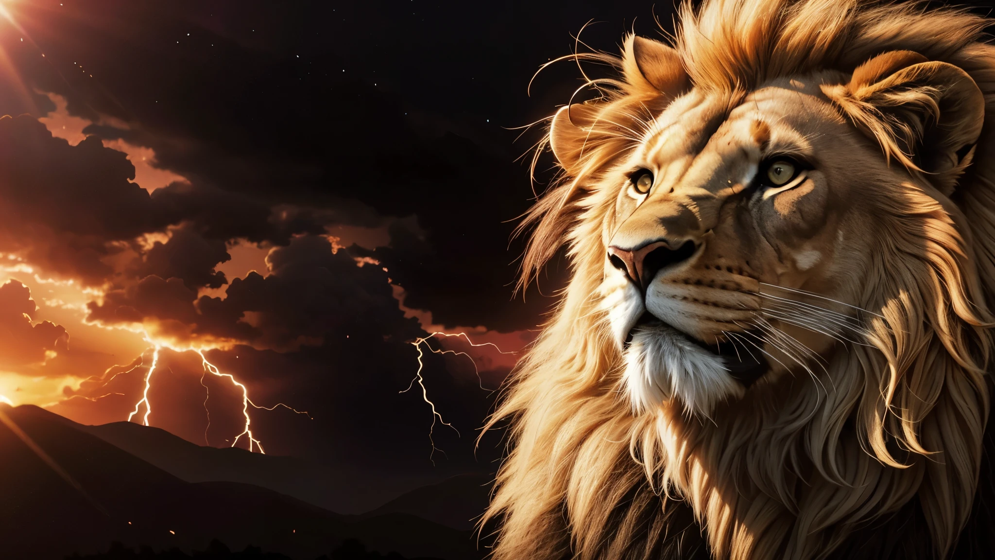 lion, Divine lion, naturais, Natureza, Natureza, Linda, Rendering, Sky, Stars Light, Thunders, Realistic Thunders, Eletricidade, Fotorrealista, UltraHigh definition, 4K, texturasdetalhadas, thunder, sombras detalhadas, cores detalhadas, por do sol, sol se pondo, sunset, Natureza Linda, Grande Divino, por do sol, contraste detalhado, Contraste realista, high resolution, cores detalhadas, fogo, eletricidade, divina criatura, 8k, Realista detalhado, 16K, 8k, High definition, contraste detalhado, Contraste realista, high resolution, cores detalhadas, fogo, eletricidade, divina criatura, 8k, Realista detalhado, elegante, Sun Light, Darkness, Realistic 16K , Elegante, Texturasdetalhadas 16K HD, Detailed Realistic 16K, elegance, 