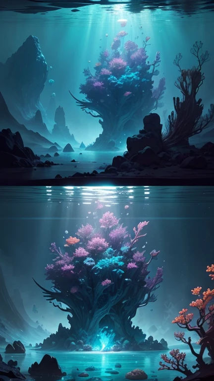 Model shooting style, (Highly detailed CG Unity 8k wallpaper),((Bubbling underwater landscape)),A large shrine of transparent ice underwater,Futuristic underwater transparent ice sculptures,Beautiful underwater Wakoku,Colorful tropical fish, Beautiful coral reef in the background,Vast and breathtaking views.Immerse yourself in the beautiful deep sea,art germ, Broken glass, ((Bubbling underwater landscape)),Deep sea concept art, Inspired by Andreas Rocha, Andreas Rocha Style, Detailed fantasy digital art, Highly detailed digital art in 4K, Fantasy Art Behance, Surreal deep sea landscape, ❄️ Dream concept art, Andreas Rocha, highly detailed fantasy art, Detailed digital 2D fantasy art