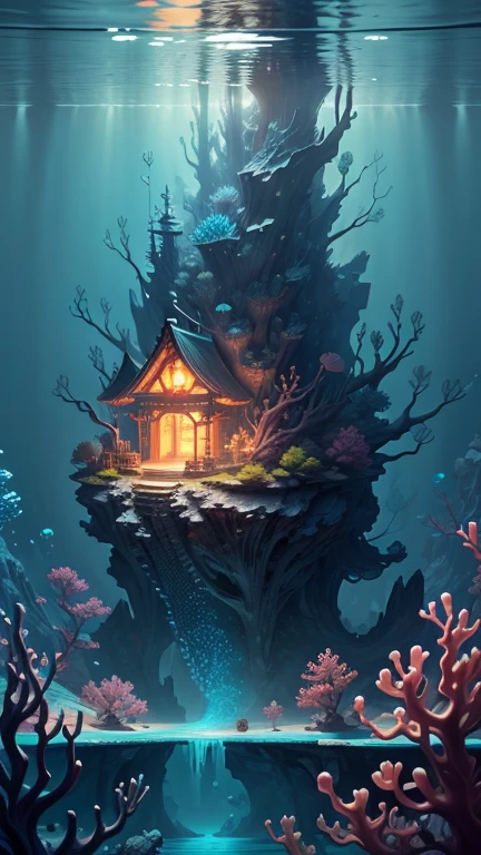 Model shooting style, (Highly detailed CG Unity 8k wallpaper),((Bubbling underwater landscape))，A large shrine of transparent ice underwater,Futuristic underwater transparent ice sculptures，Beautiful underwater Wakoku，Colorful tropical fish, Beautiful coral reef in the background，Vast and breathtaking views.Immerse yourself in the beautiful deep sea，art germ, Broken glass, ((Bubbling underwater landscape))，Deep sea concept art, Inspired by Andreas Rocha, Andreas Rocha Style, Detailed fantasy digital art, Highly detailed digital art in 4K, Fantasy Art Behance, Surreal deep sea landscape, ❄️ Dream concept art, Andreas Rocha, highly detailed fantasy art, Detailed digital 2D fantasy art