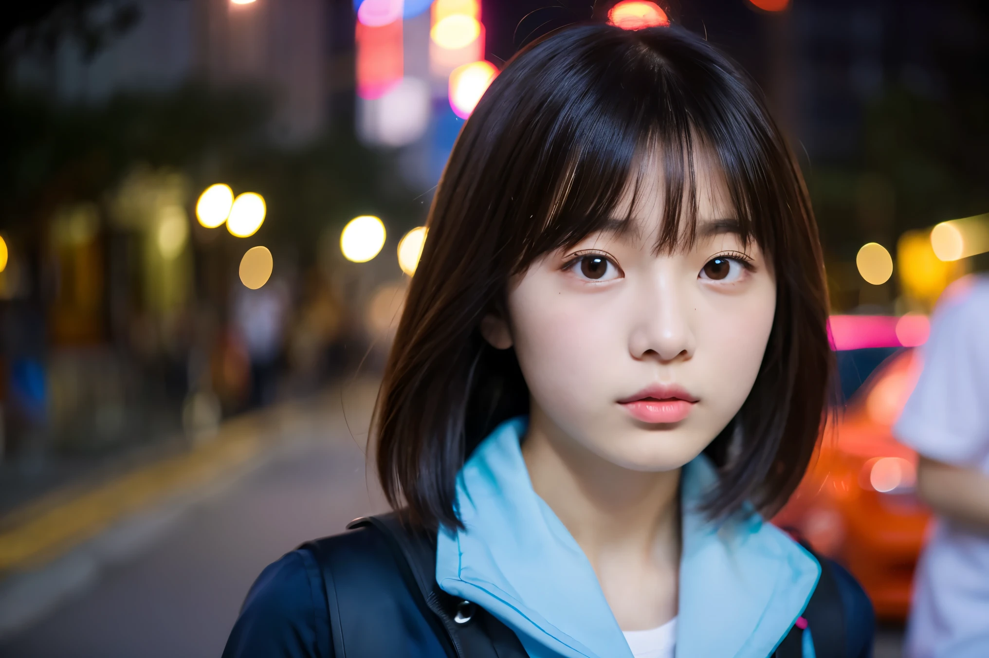 Very detailed Amazingly high quality Very high quality Surreal photograph 3 Japanese girls Each girl has a different hairstyle randomly Fair skin ((Half-open lips:1.3)) Beautiful and soft skin ((Beautifully styled straight short hair)) Beautiful and perfect body Surprisingly very cute Beautiful young man with clear skin々New Skins 16 years oldool girl wearing a thin camisole) Big Breasts whole body Everyday City Busy city ((night)) audience'perspective Front view (Big Breasts:1.3) (Cleavage) (Amazingly cute girl:1.3) (whole bodyポートレート)
