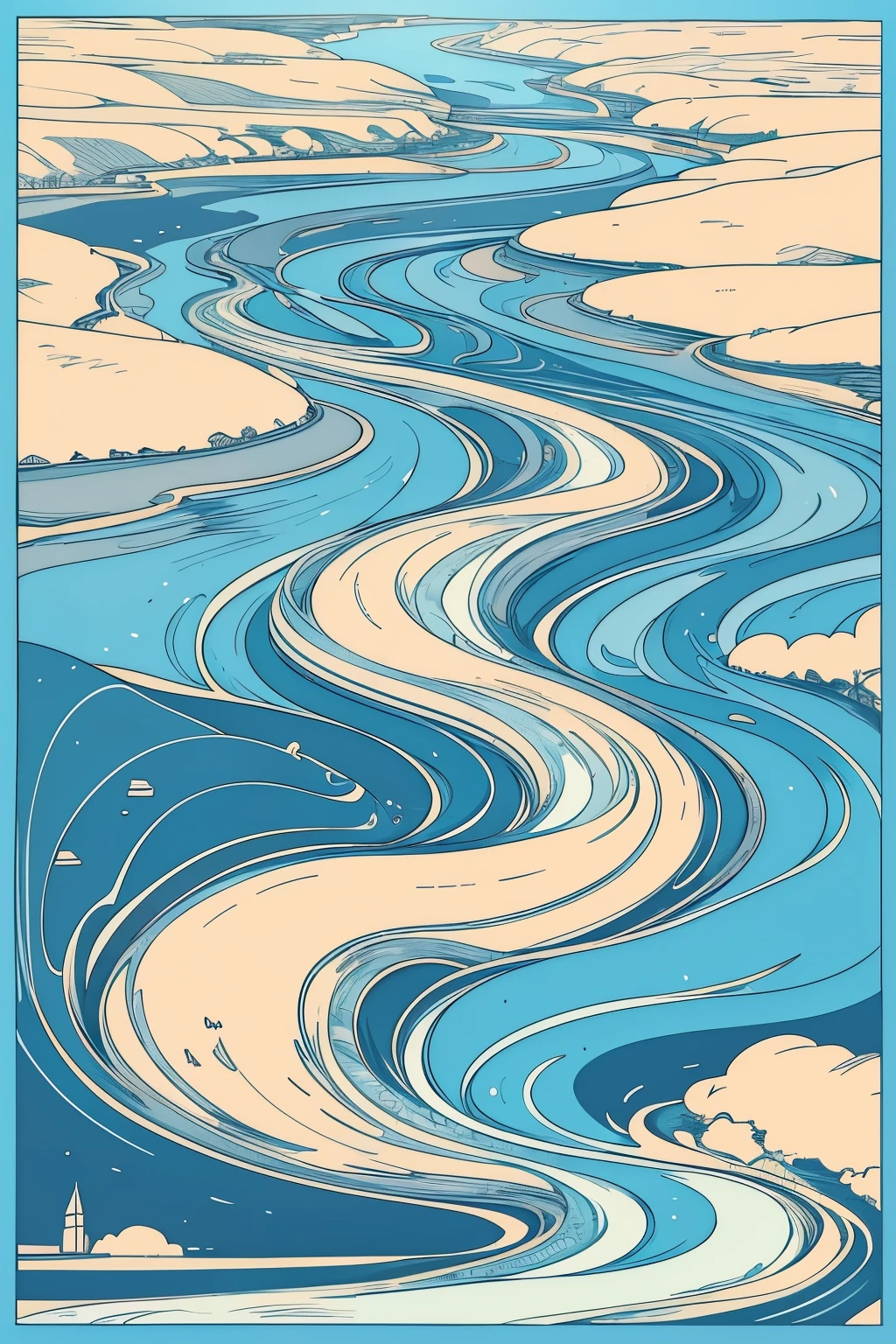 Stream of consciousness lines retro river concept background map