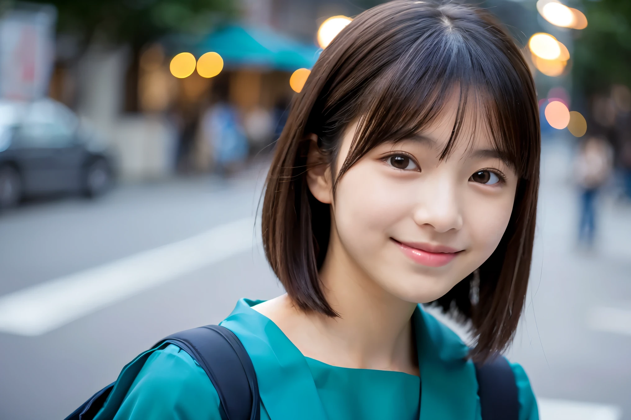 Very detailed Amazingly high quality Very high quality smile photograph 3 Japanese girls Each girl has a different hairstyle randomly Fair skin ((Half-open lips:1.3)) Beautiful and soft skin ((Beautifully styled straight short hair)) Beautiful and perfect body Surprisingly very cute Beautiful young man with clear skin々New Skins 16 years oldool girl wearing a thin camisole) Big Breasts whole body Everyday City Busy city ((night)) audience'perspective Front view (Big Breasts:1.3) (Cleavage) (Amazingly cute girl:1.3) (whole bodyポートレート)