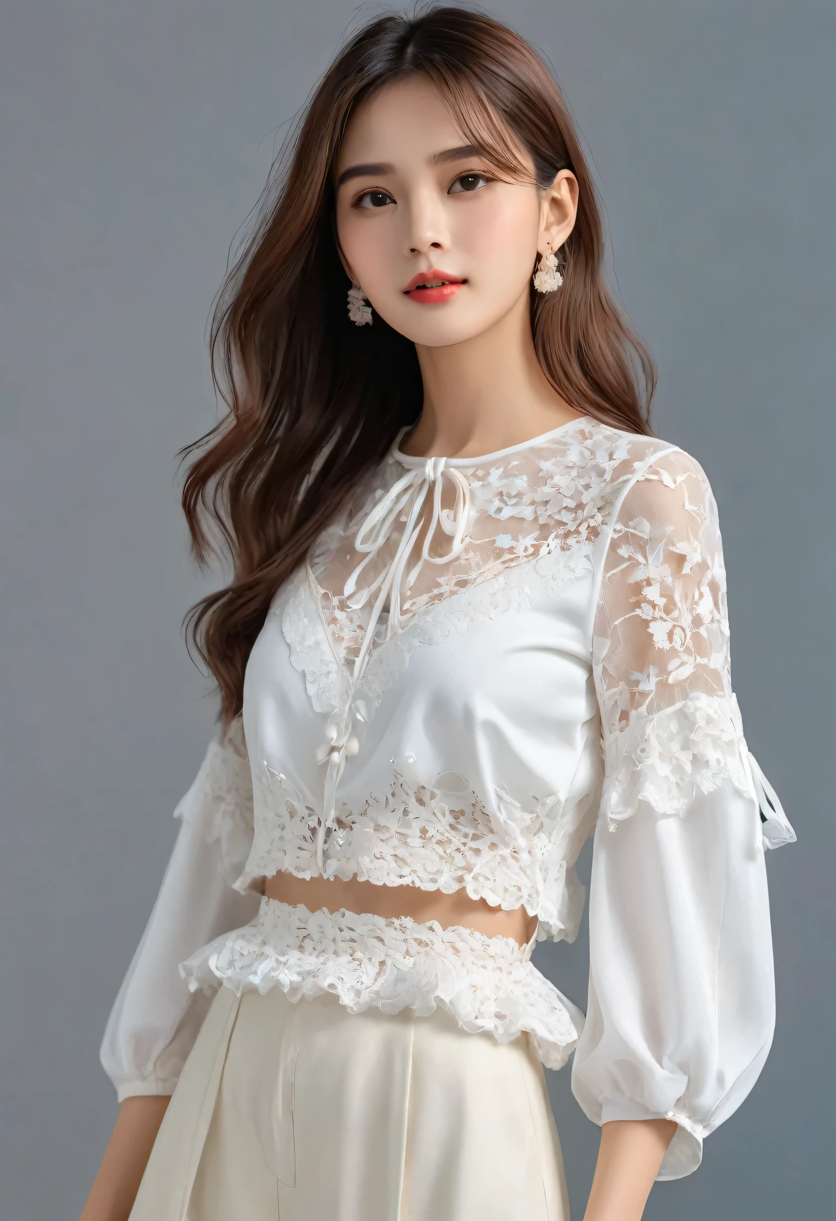 a young woman from the year 1990 wearing white laces (masterpiece, top quality, best quality, official art, beautiful and aesthetic:1.2), 1 girl,