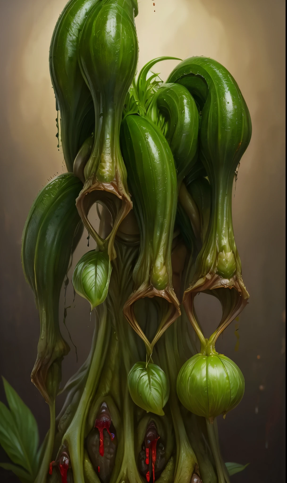 slurping monster、Draw the whole body、いつもBloody、Bloody、Bloody、Best image quality、masterpiece、8k、Cook、strongest、terrible、monster、killer ghost、Wrestler、Musculoskeletal strengthening々、Muscle tissue、Face of Fear、Extreme obesity、carnivorous a plant monster、a plant monster