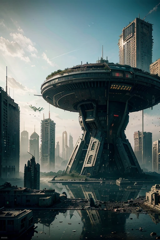 highest quality、A ruined futuristic city、dim、Surrealism