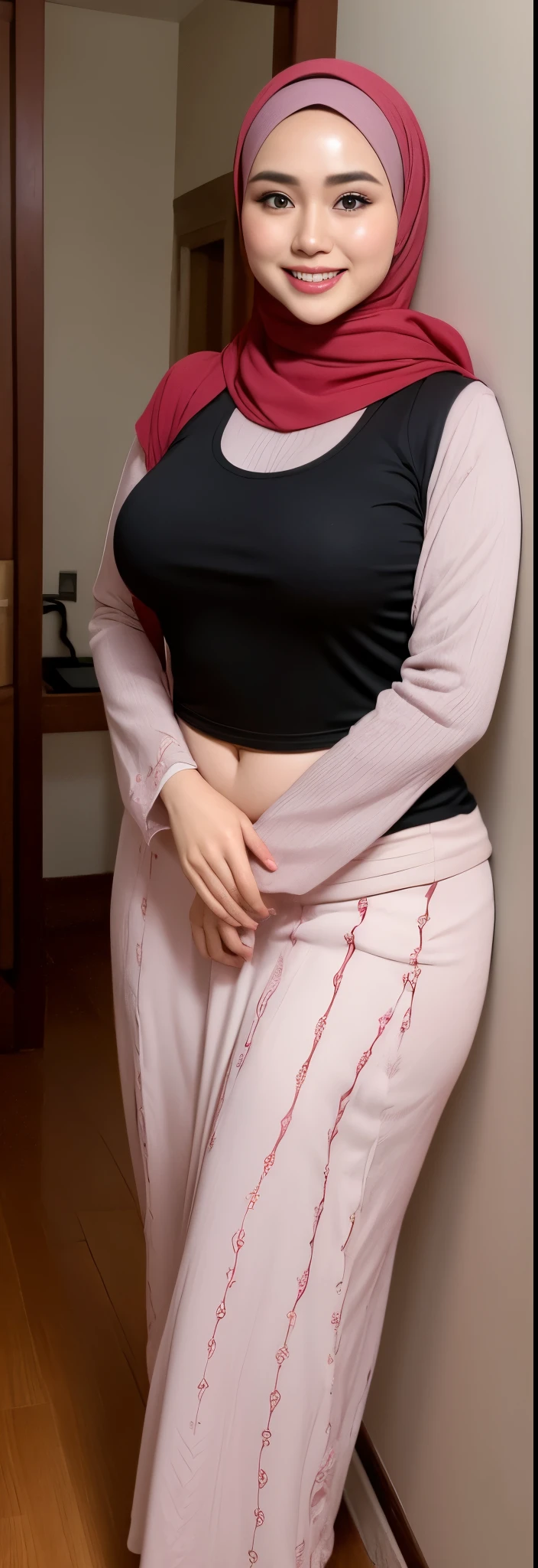 (iu:0.8), RAW, Best quality, high resolution, Masterpiece: 1.3, Beautiful hijabi bbw chubby malay women ,big eyes, perfect nose, perfect bbw body, wearing sport bra, huge large big breast, Masterpiece, smile teeth.