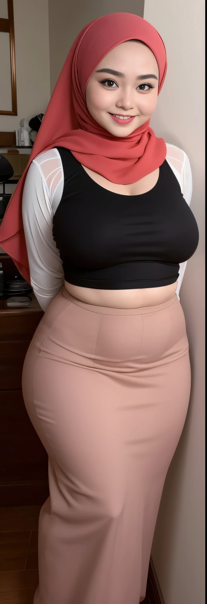 (iu:0.8), RAW, Best quality, high resolution, Masterpiece: 1.3, Beautiful hijabi bbw chubby malay women ,big eyes, perfect nose, perfect bbw body, wearing sport bra, huge large big breast, Masterpiece, smile teeth.