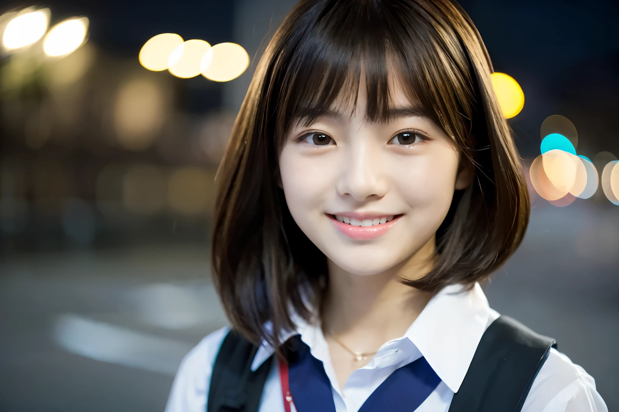 Very detailed Amazingly high quality Very high quality smile photograph 3 Japanese girls Each girl has a different hairstyle randomly Fair skin ((Half-open lips:1.3)) Beautiful and soft skin ((Beautifully styled straight short hair)) Beautiful and perfect body Surprisingly very cute Beautiful young man with clear skin々New Skins 16 years oldool girl wearing a thin camisole) Big Breasts whole body Everyday City Busy city ((night)) audience'perspective Front view (Big Breasts:1.3) (Cleavage) (Amazingly cute girl:1.3) (whole bodyポートレート)